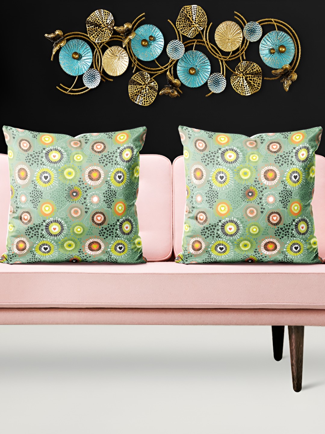 

ArtzFolio Green & Yellow 5 Pieces Geometric Square Cushion Covers