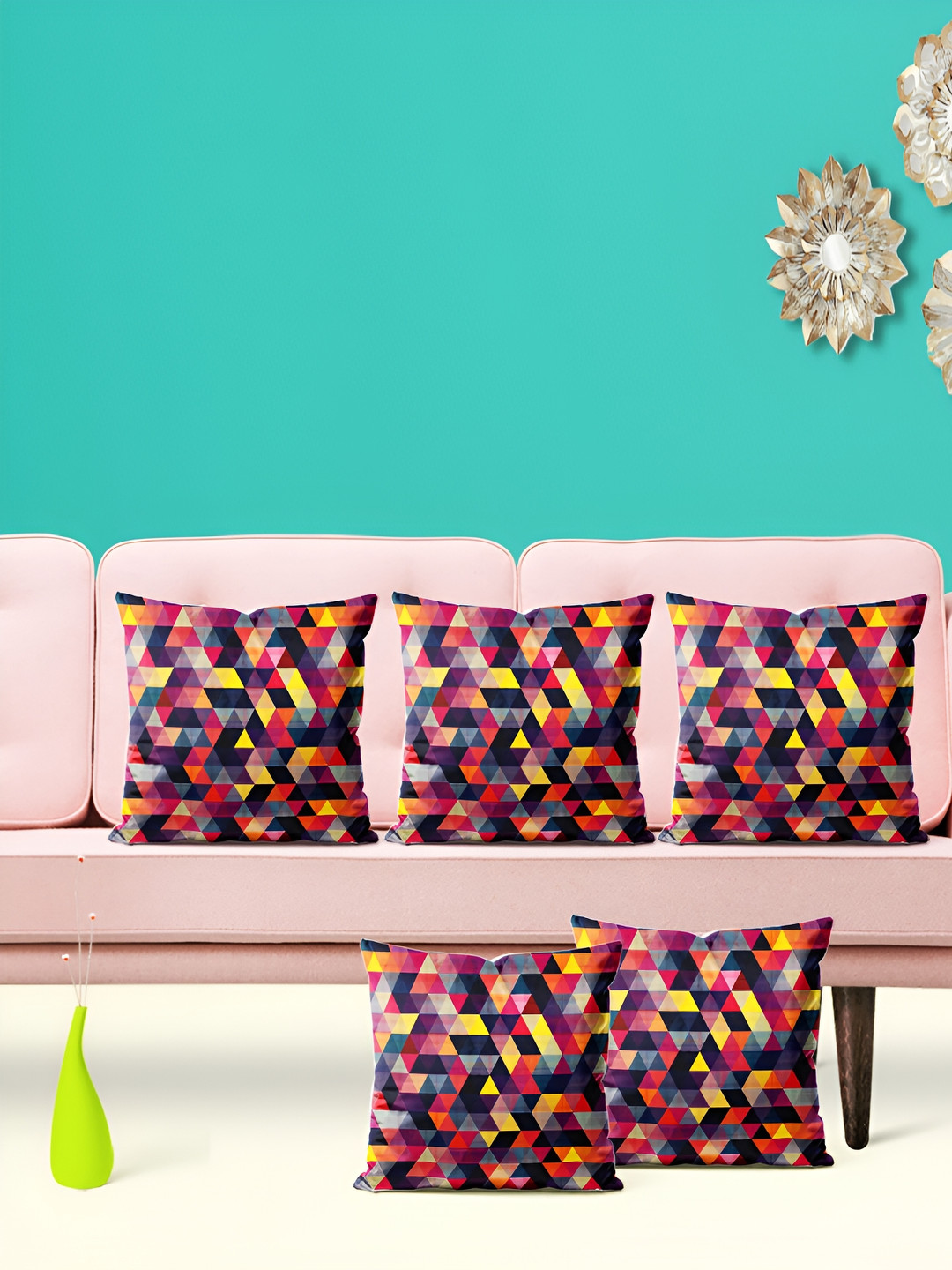 

ArtzFolio Black & Red 5 Pieces Printed Velvet Square Cushion Covers