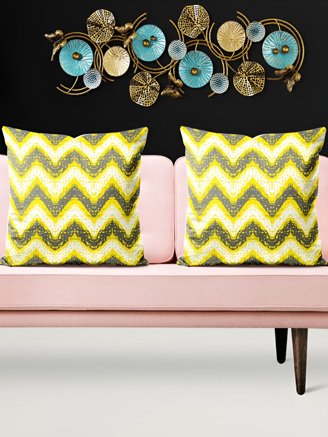 

ArtzFolio Green & Yellow 5 Pieces Abstract Velvet Square Cushion Covers