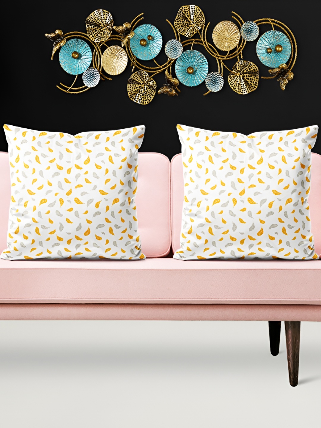 

ArtzFolio White & Orange 5 Pieces Floral Printed Square Cushion Covers