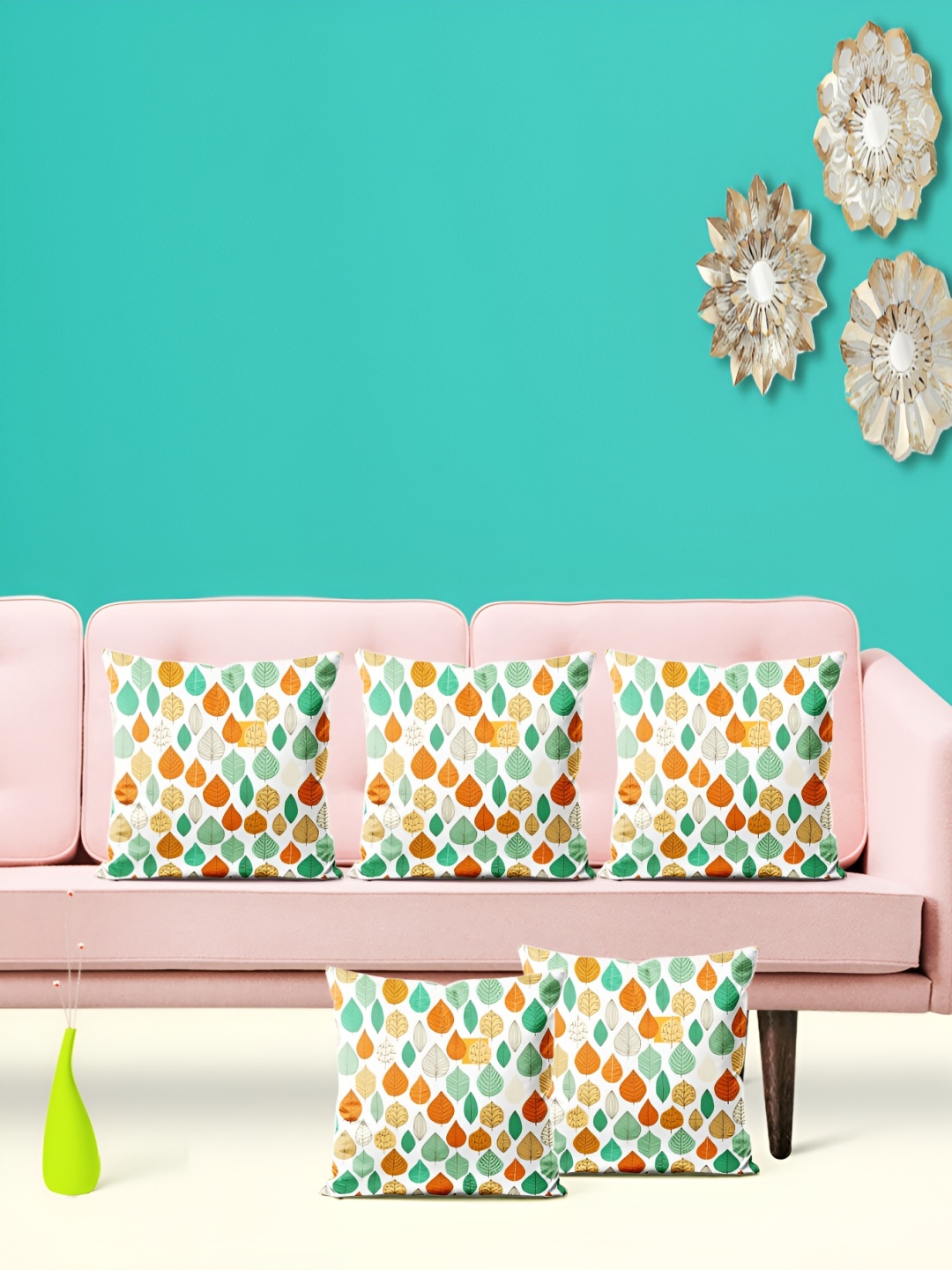 

ArtzFolio White & Orange 5 Pieces Floral Printed Square Cushion Covers