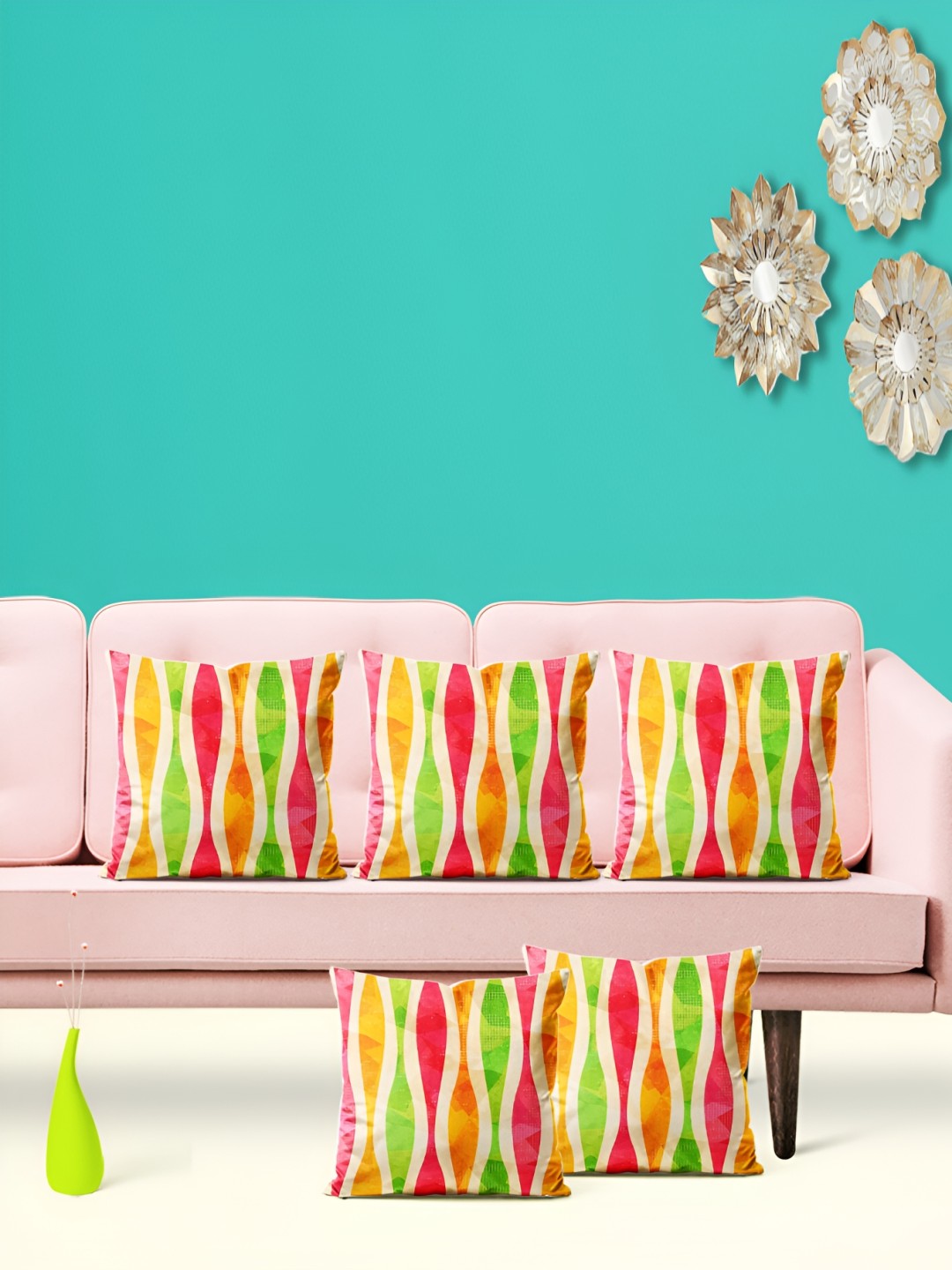 

ArtzFolio Green & Yellow 5 Pieces Square Cushion Covers