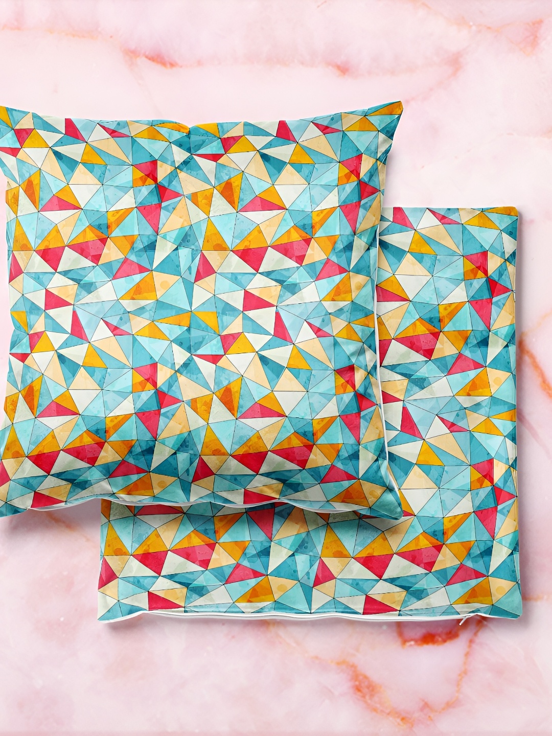 

ArtzFolio Blue & Orange 5 Pieces Geometric Printed Square Cushion Covers