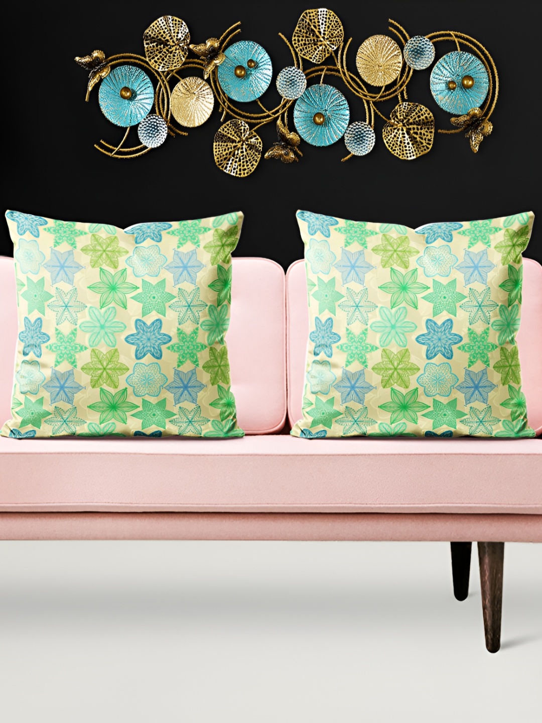 

ArtzFolio Yellow & Green 5 Pieces Printed Velvet Square Cushion Covers