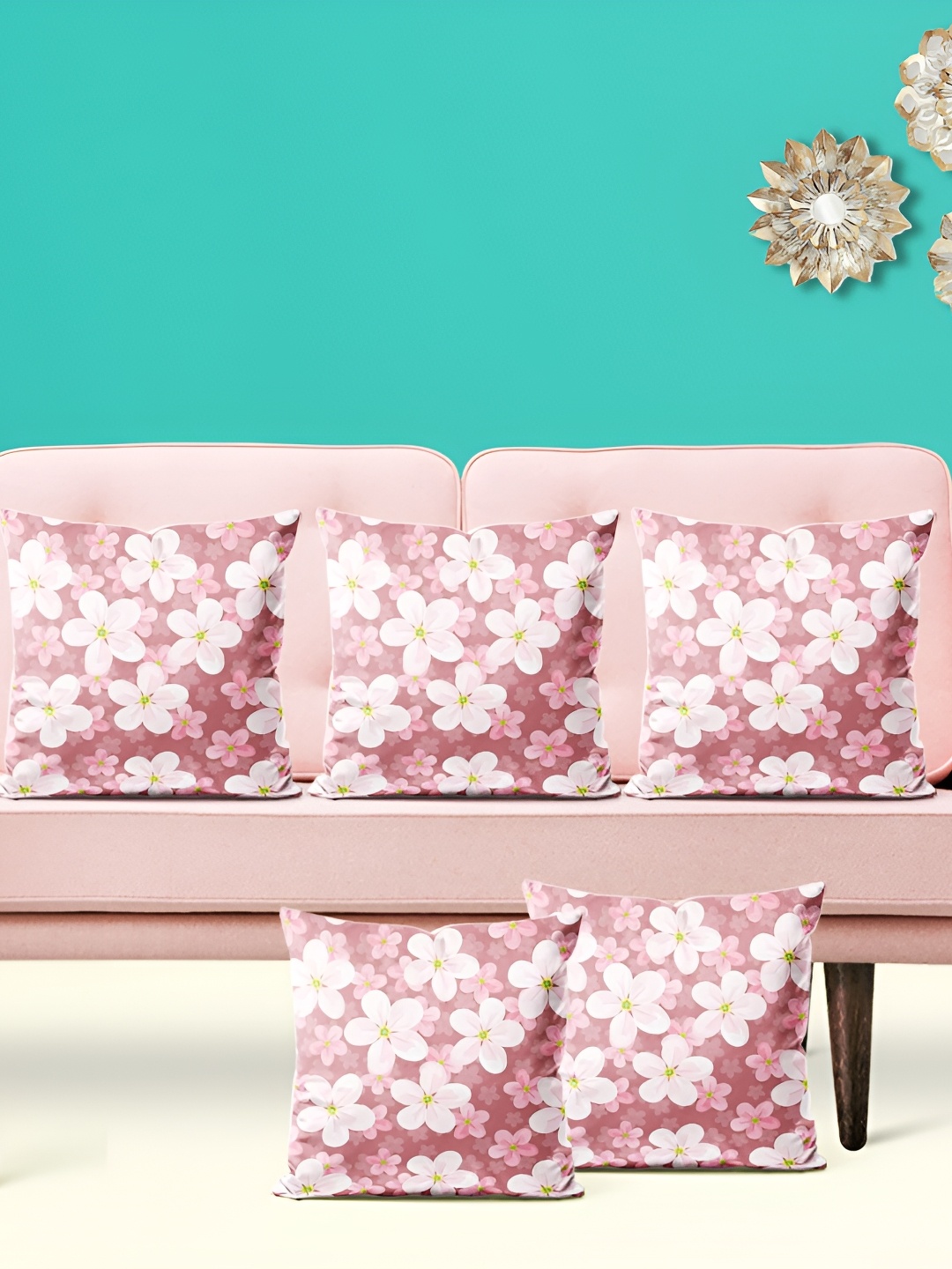 

ArtzFolio White & Brown 5 Pieces Floral Printed Square Cushion Covers