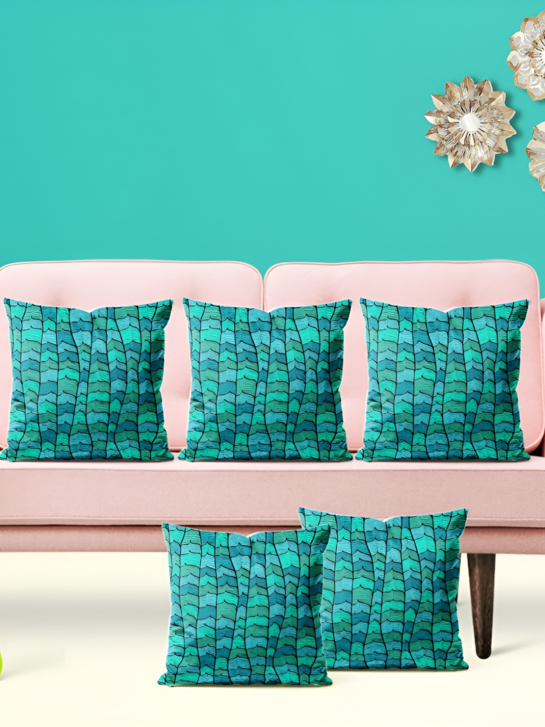 

ArtzFolio Green & Black 5 Pieces Abstract Square Cushion Covers