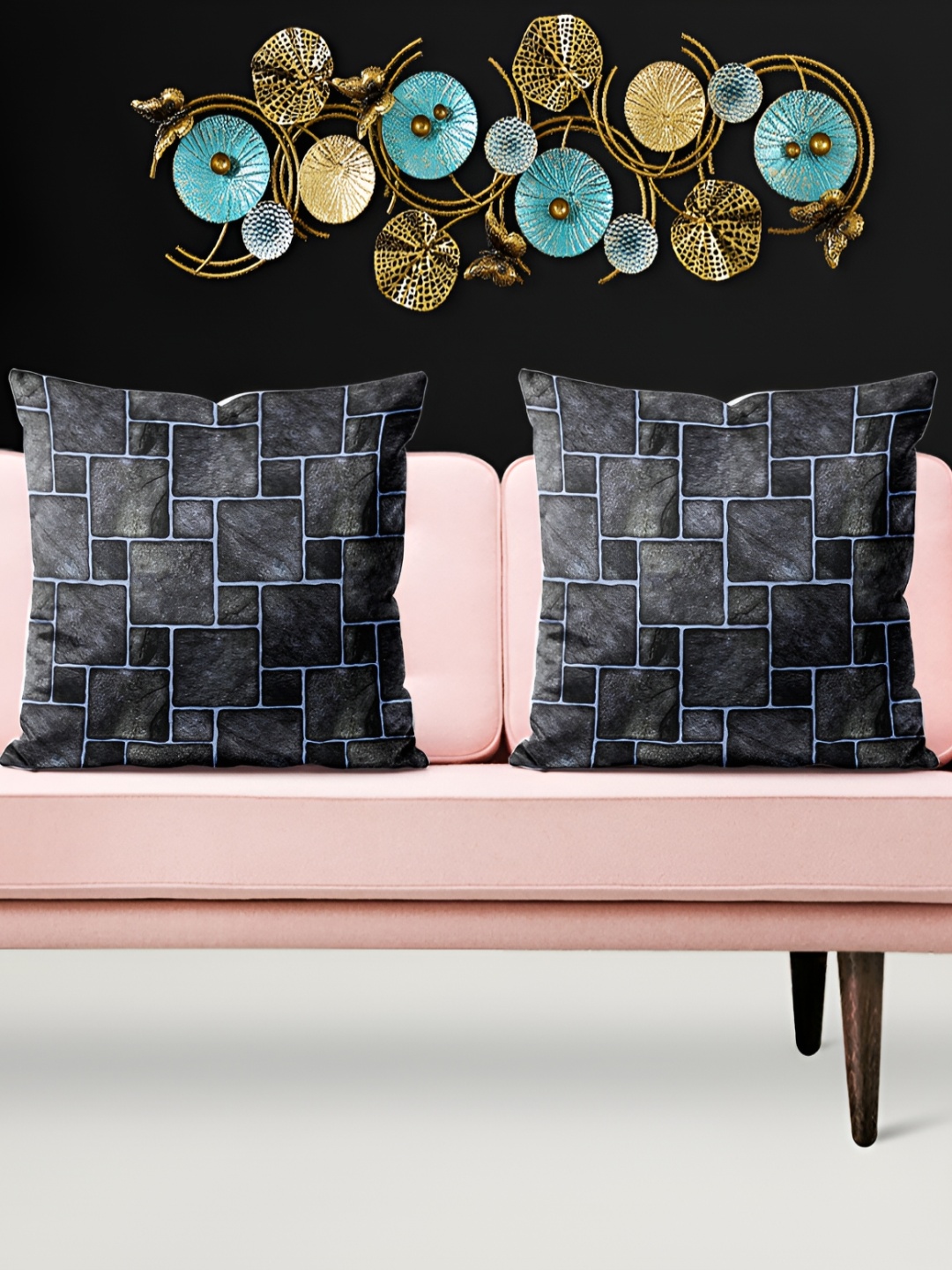 

ArtzFolio Grey & Black 5 Pieces Geometric Printed Square Cushion Covers