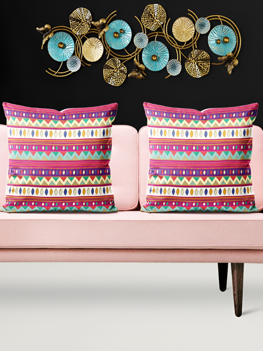 

ArtzFolio Pink & Beige 5 Pieces Geometric Printed Square Cushion Covers