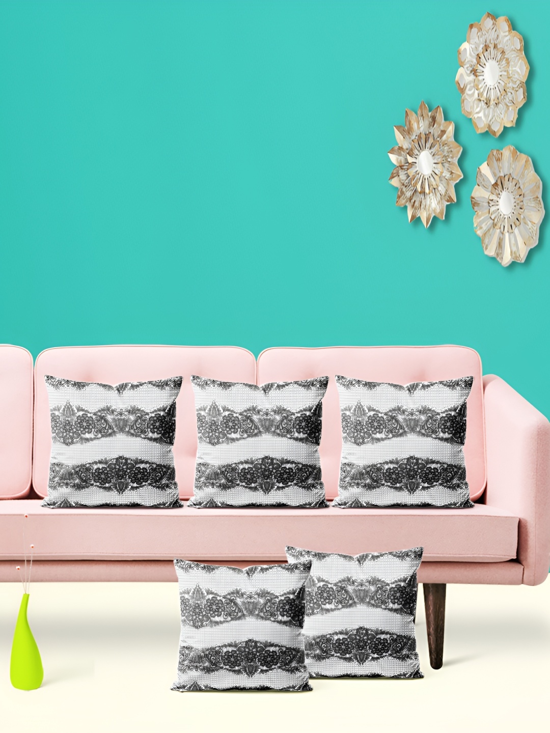 

ArtzFolio White & Grey 5 Pieces Velvet Square Cushion Covers