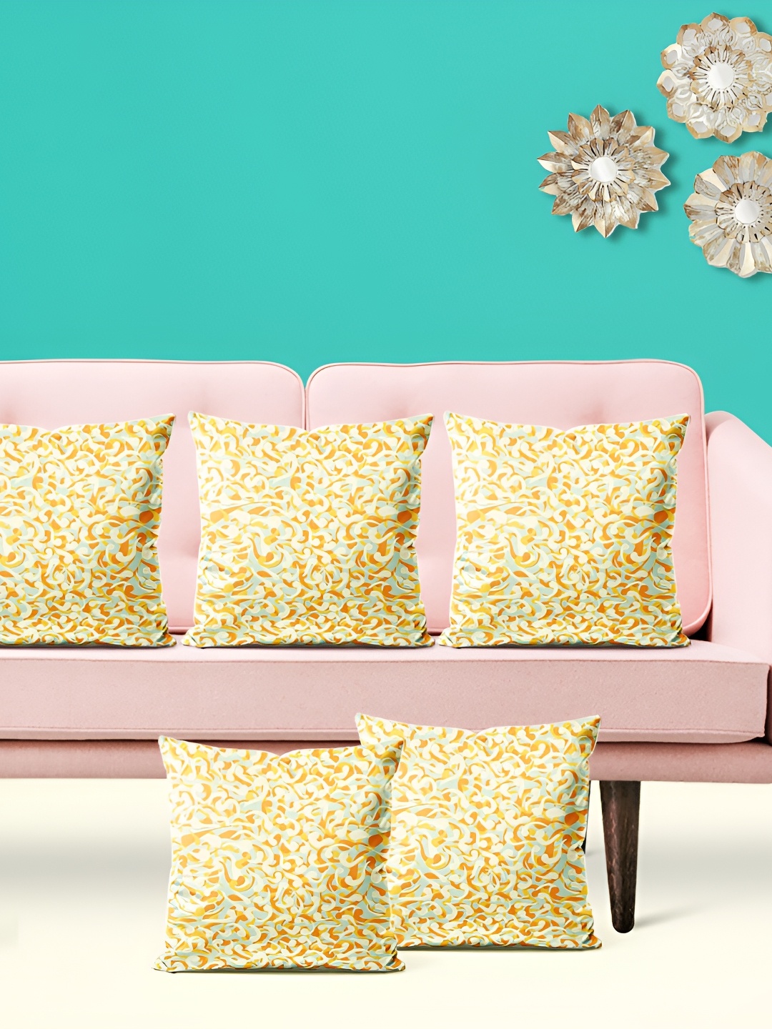 

ArtzFolio Yellow 5 Pcs Square Cushion Covers