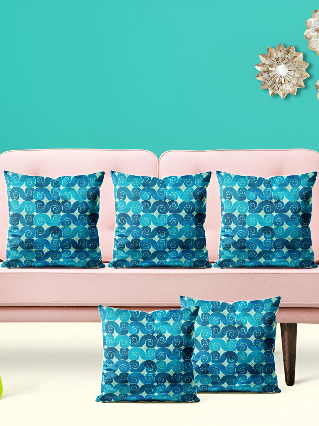 

ArtzFolio Blue 5 Pieces Self Design Square Cushion Covers