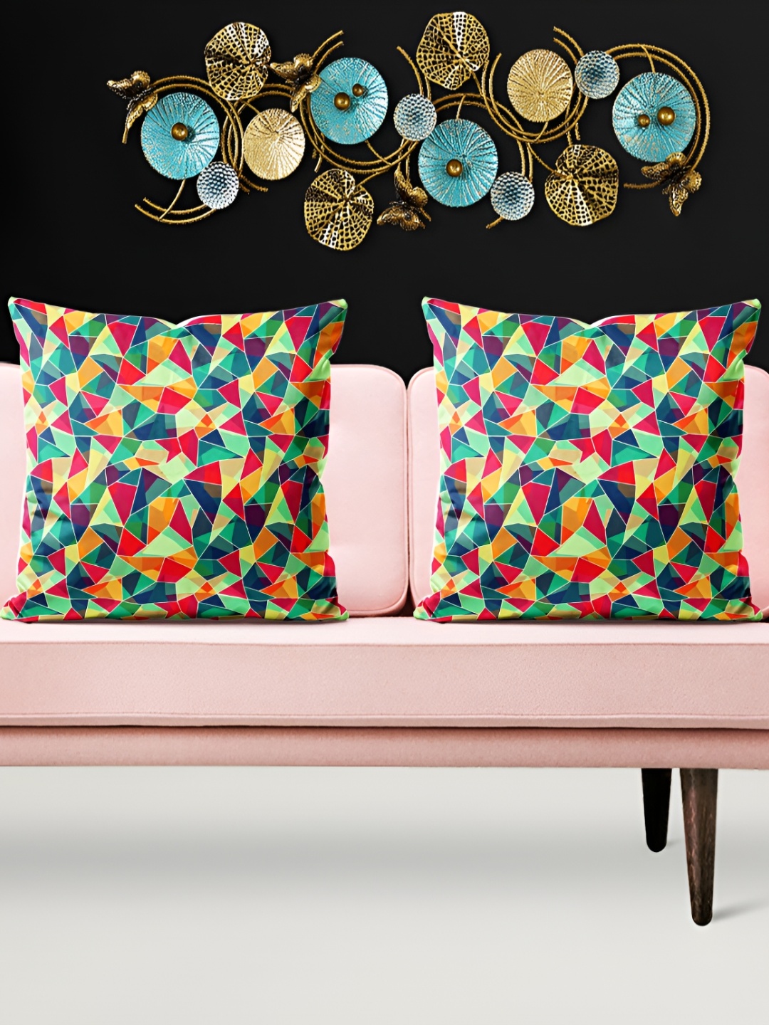 

ArtzFolio Green & Red 5 Pieces Geometric Printed Square Cushion Covers