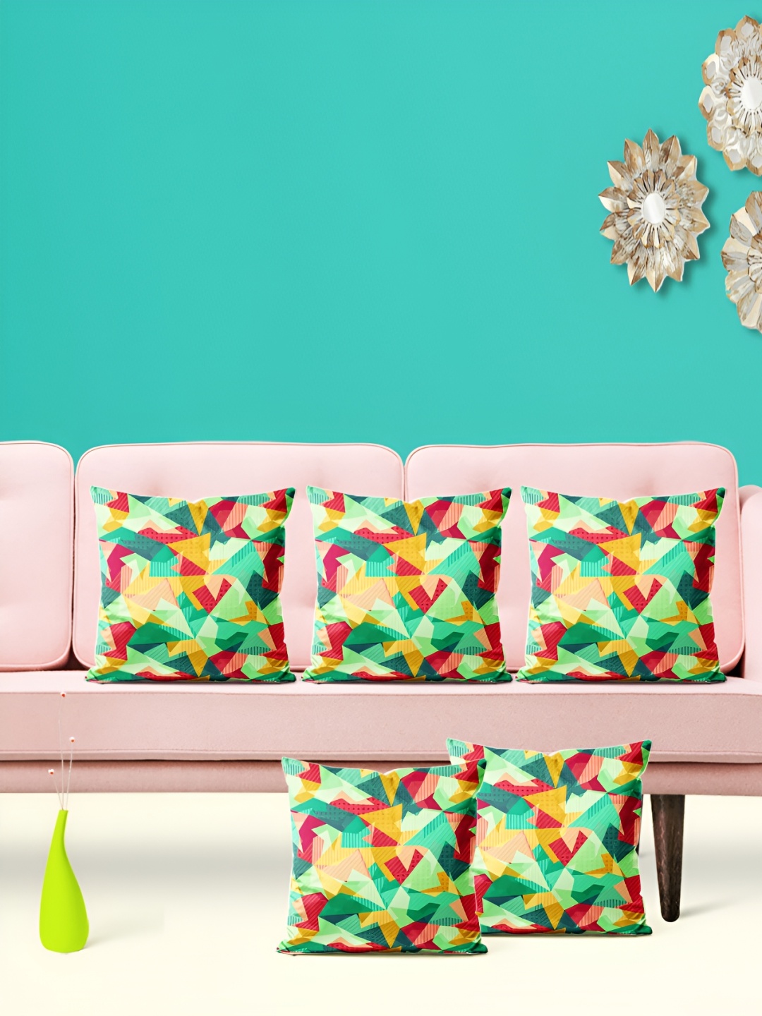 

ArtzFolio Green 5 Pieces Abstract Velvet Square Cushion Covers