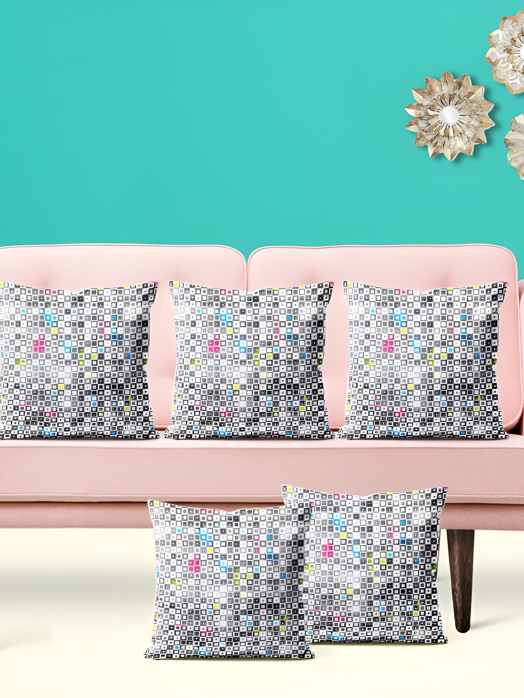 

ArtzFolio Grey 5 Pieces Abstract Printed Velvet Square Cushion Covers