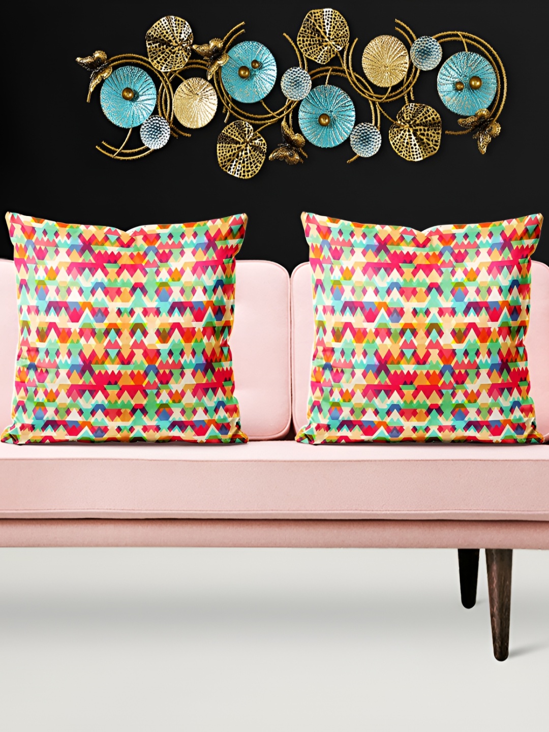 

ArtzFolio Pink & Blue 5 Pieces Geometric Printed Velvet Square Cushion Covers