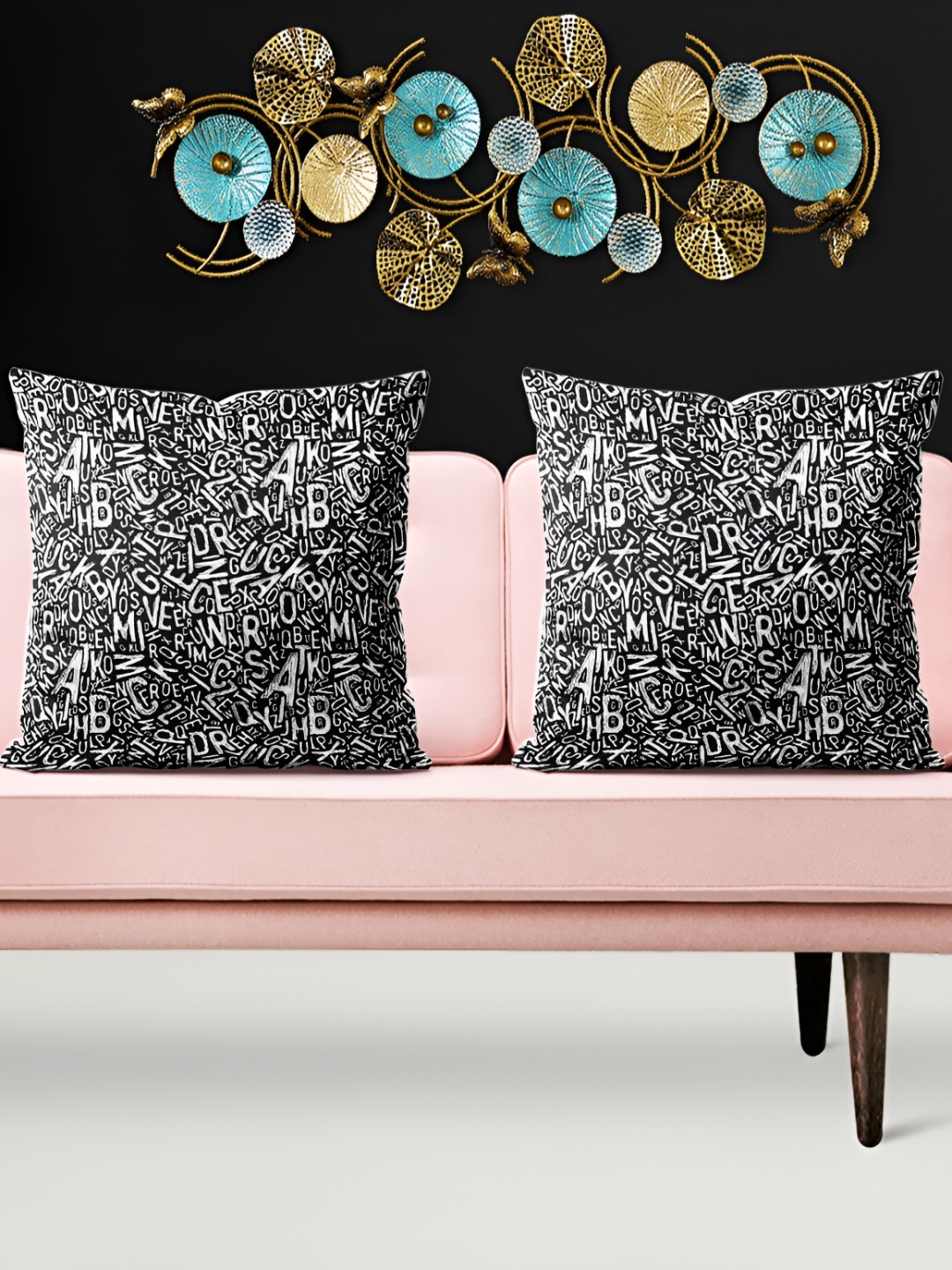 

ArtzFolio Black & White 5 Pieces Alphabets Printed Velvet Square Cushion Covers