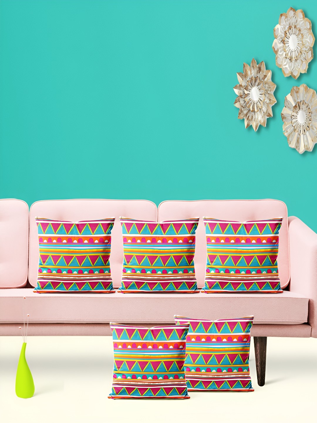 

ArtzFolio Green & Pink 5 Pieces Square Cushion Covers