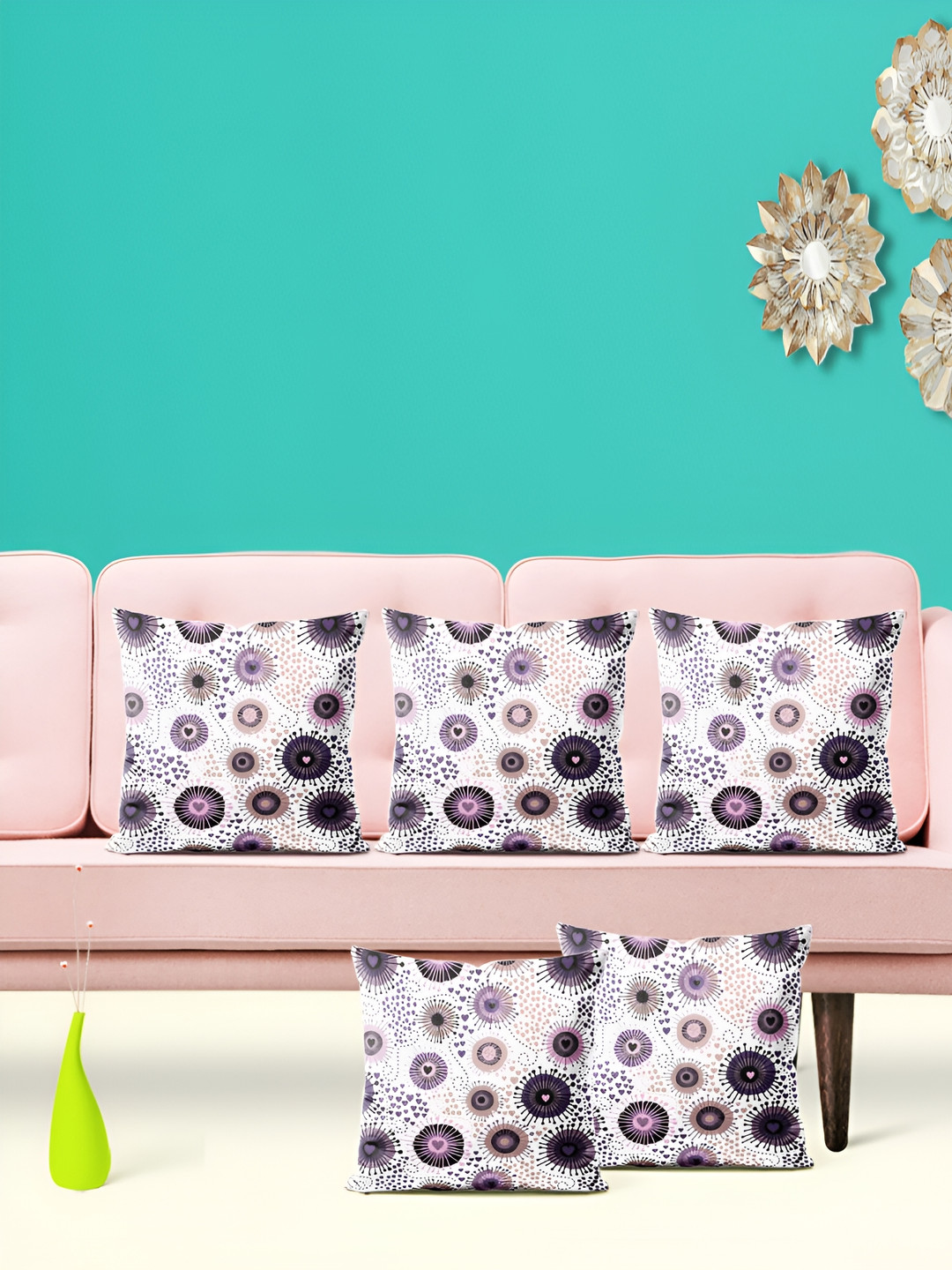 

ArtzFolio White & Purple 5 Pieces Floral Printed Square Cushion Covers