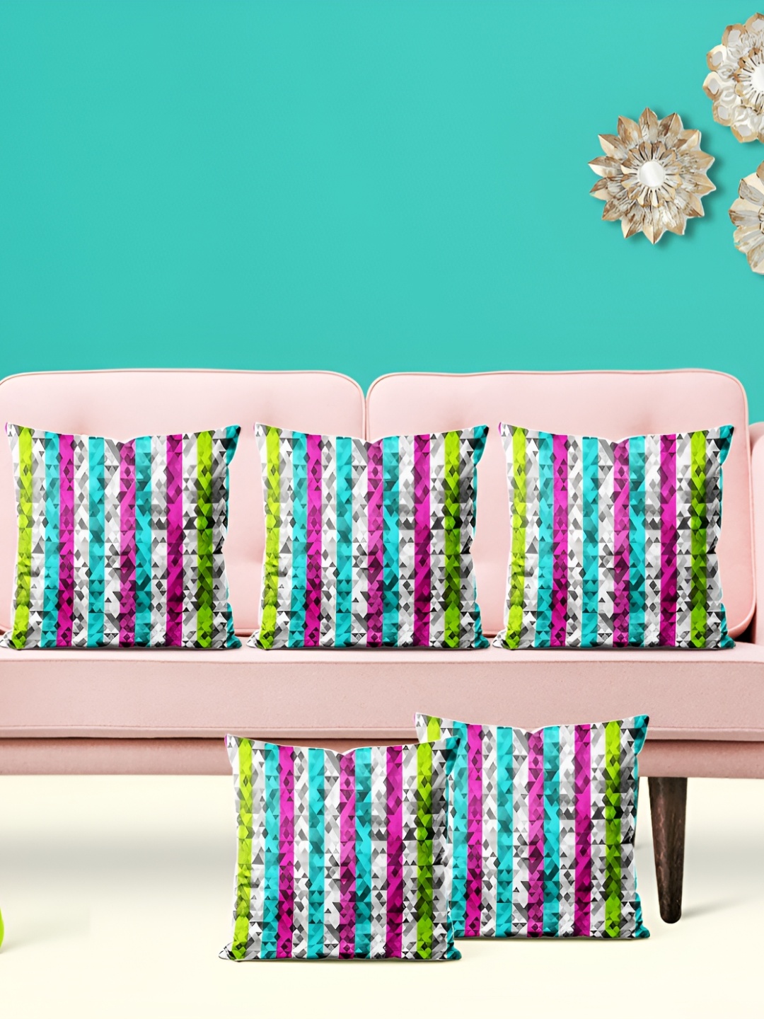 

ArtzFolio Green & Pink 5 Pieces Abstract Printed Square Cushion Covers