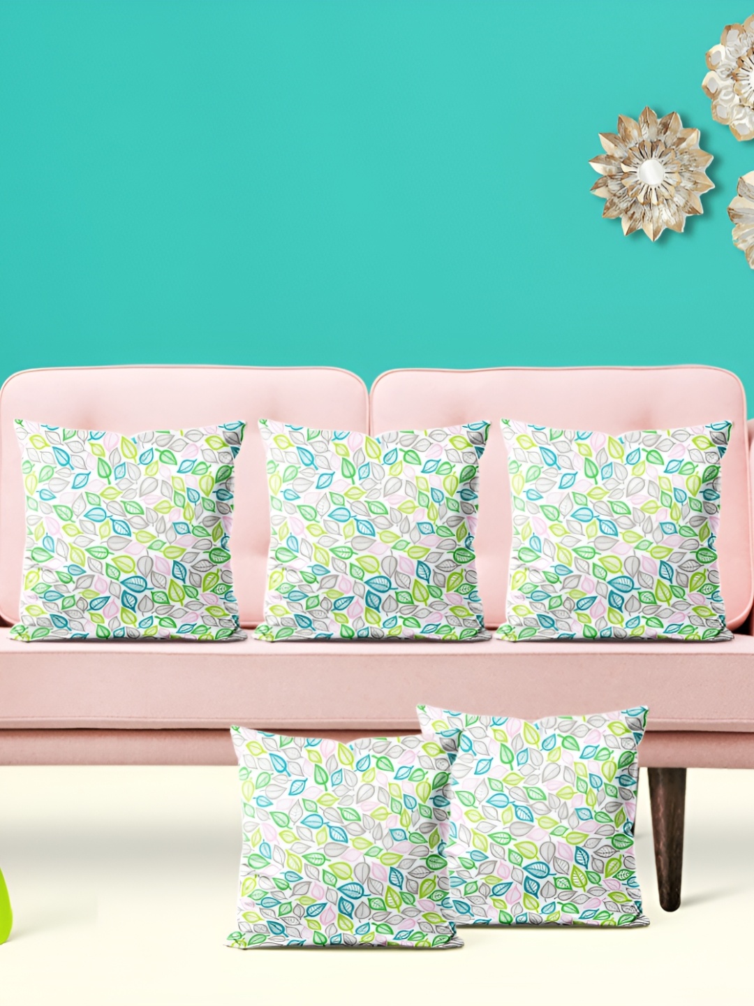 

ArtzFolio Blue and Green 5 Pieces Floral Printed Velvet Square Cushion Covers