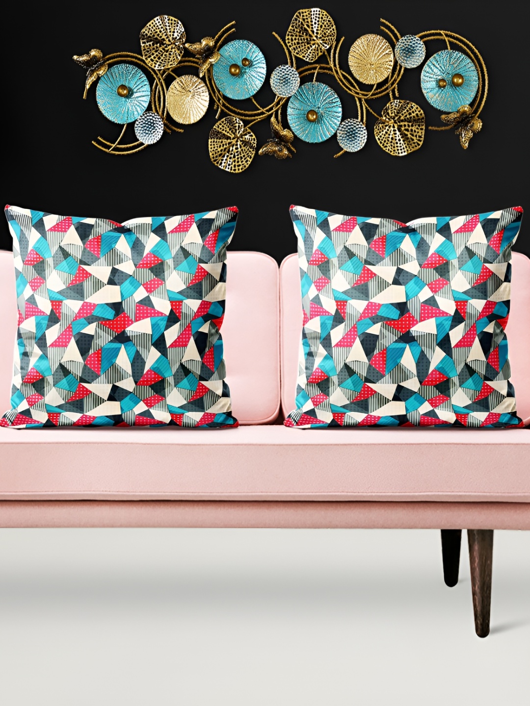 

ArtzFolio Blue & Pink 5 Pcs Abstract Velvet Square Cushion Covers