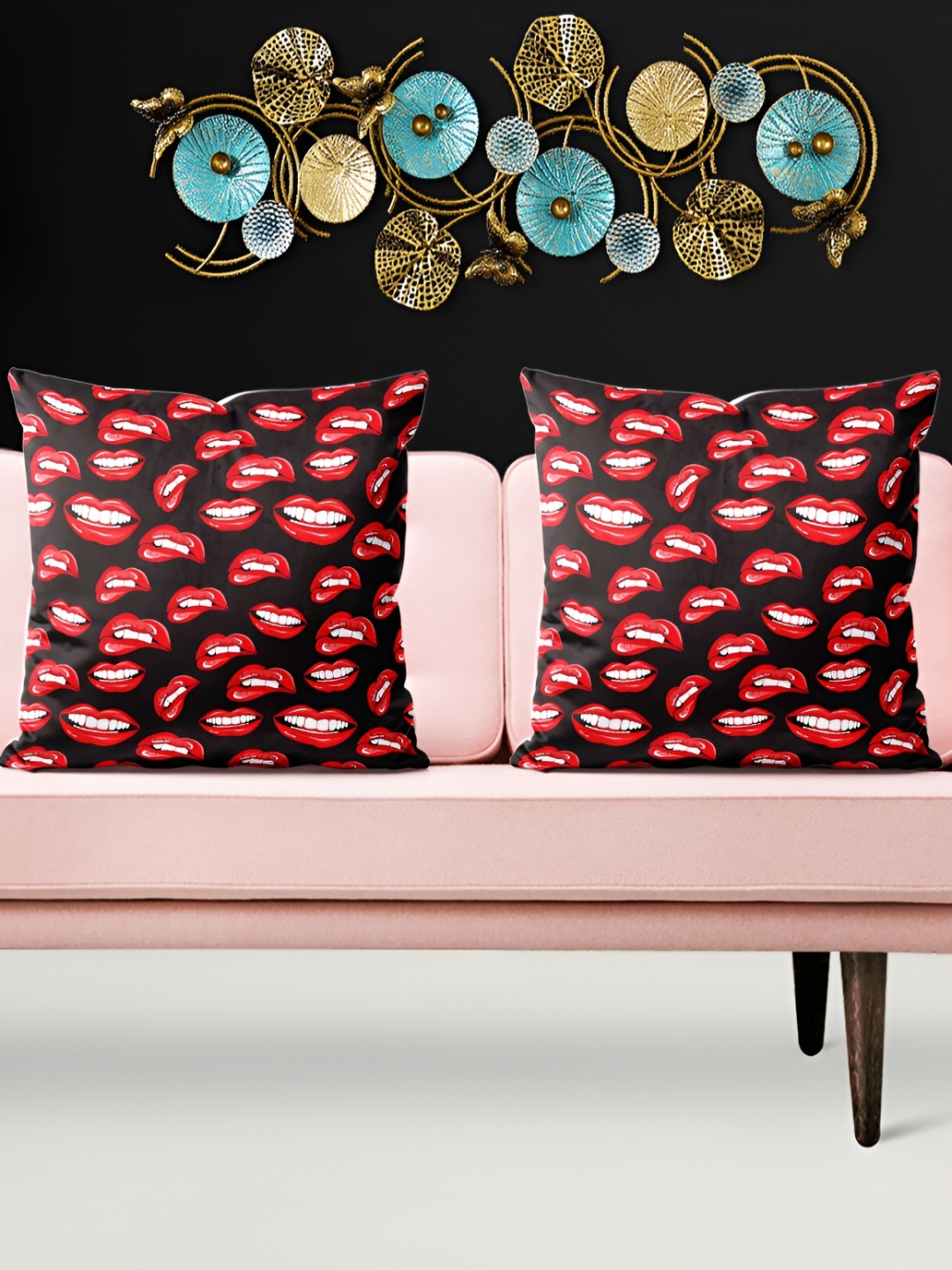 

ArtzFolio Black & Red 5 Pieces Abstract Velvet Square Cushion Covers