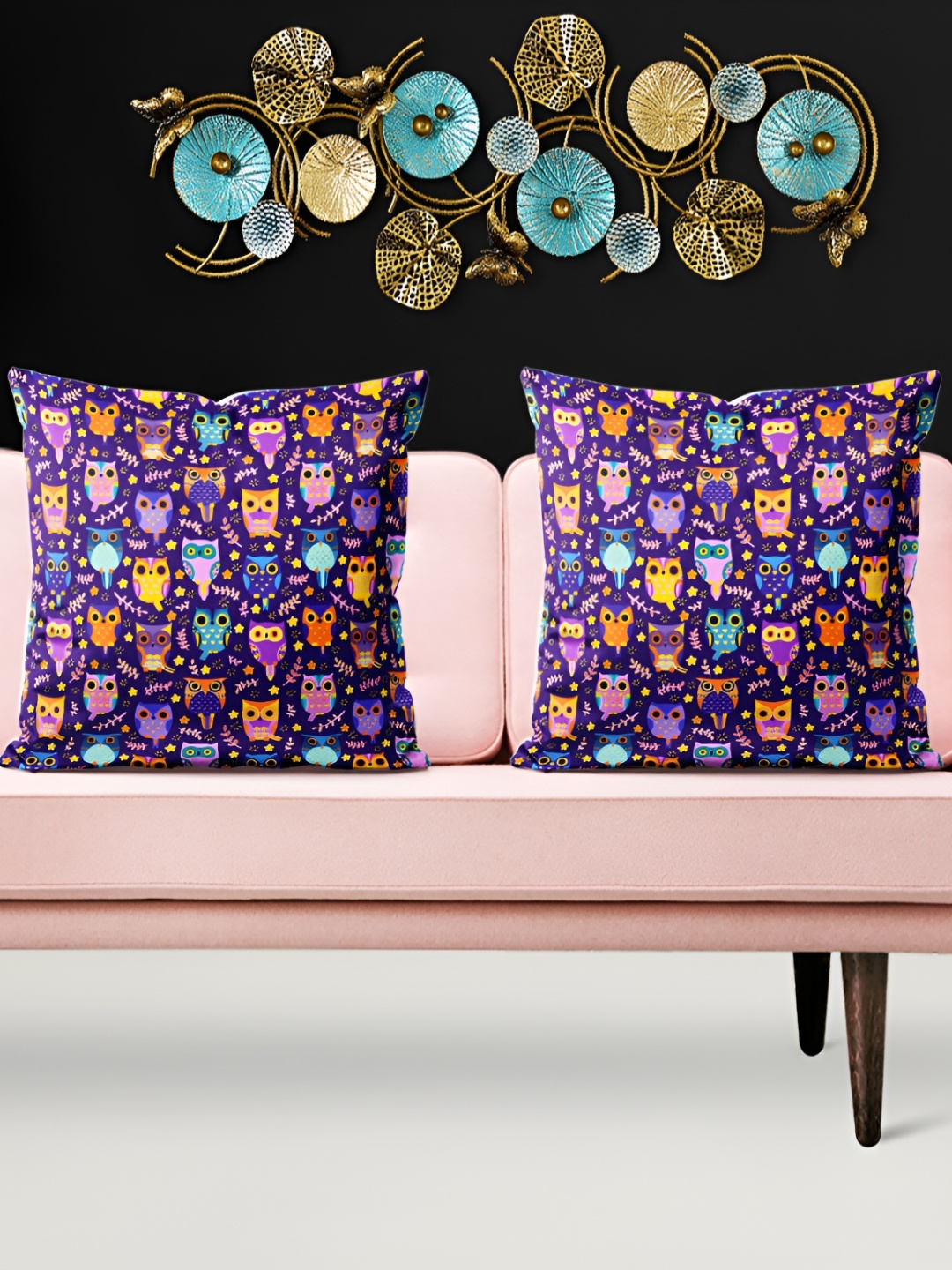 

ArtzFolio Purple & Yellow 5 Pieces Printed Velvet Square Cushion Covers