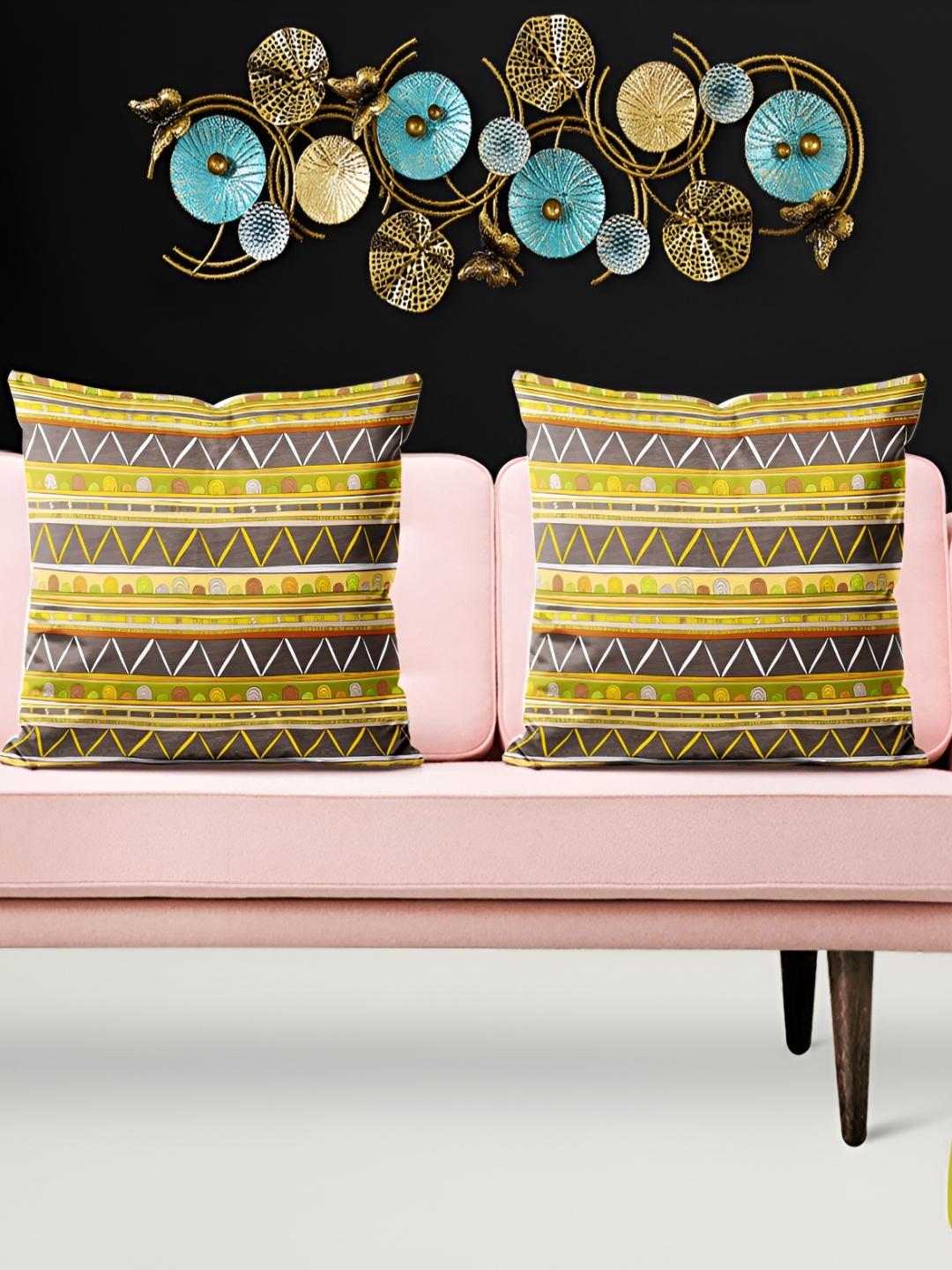 

ArtzFolio Yellow & Brown 5 Pieces Geometric Printed Square Cushion Covers