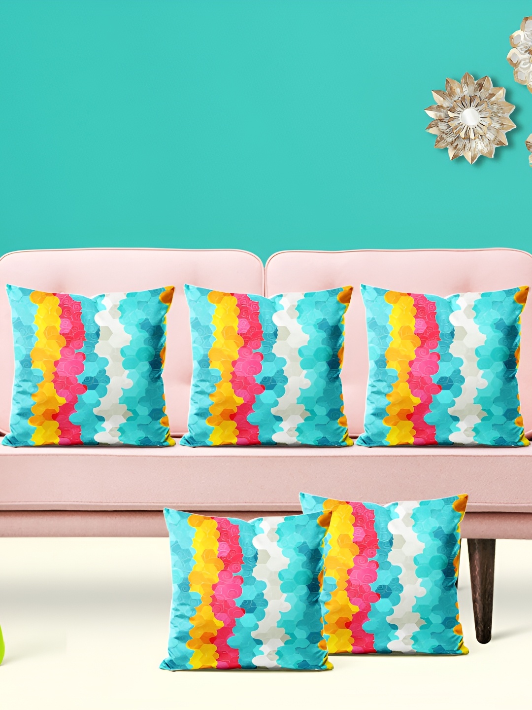 

ArtzFolio Blue 5 Pieces Printed Square Cushion Covers