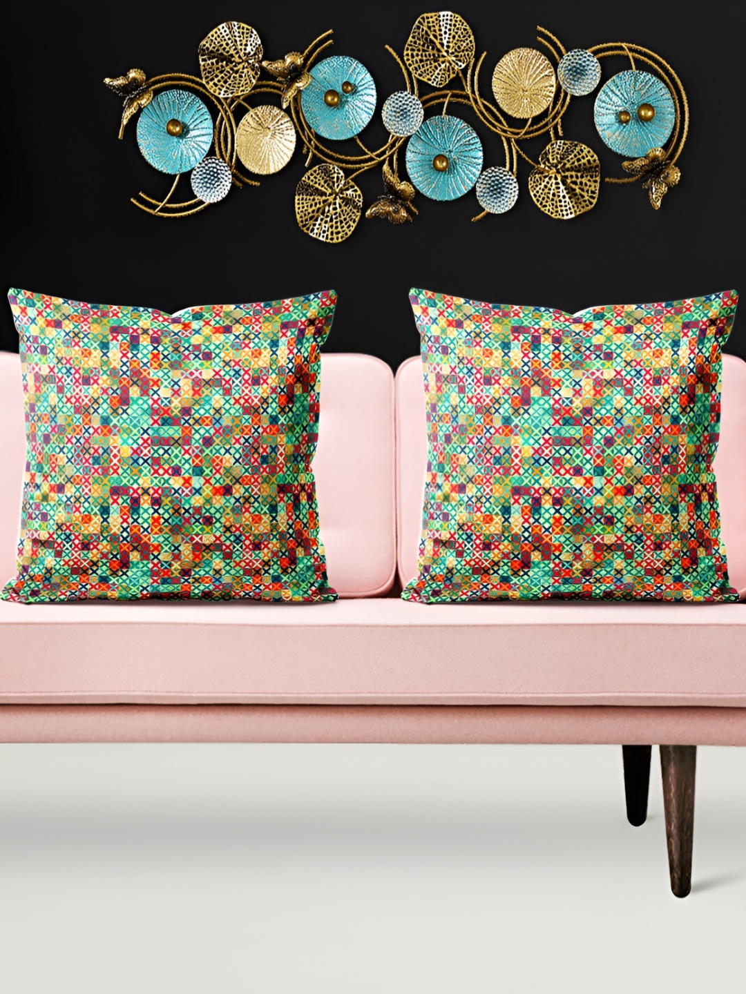 

ArtzFolio Brown & Green 5 Pieces Geometric Printed Square Cushion Covers