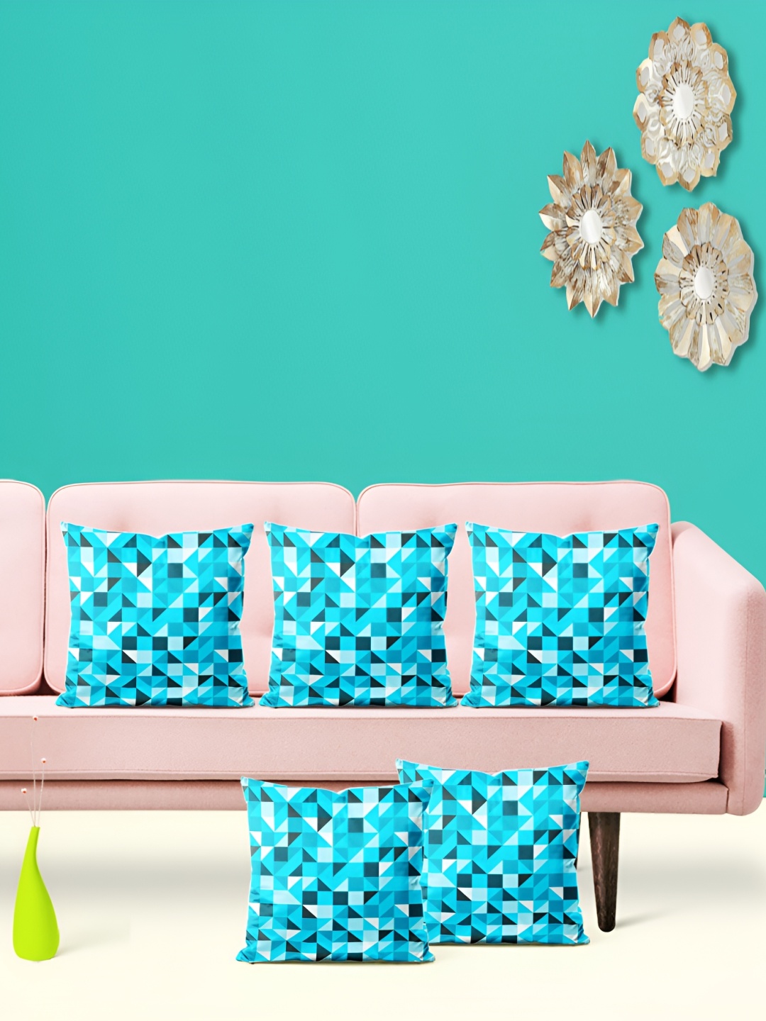 

ArtzFolio Blue & White 5 Pieces Geometric Square Cushion Covers