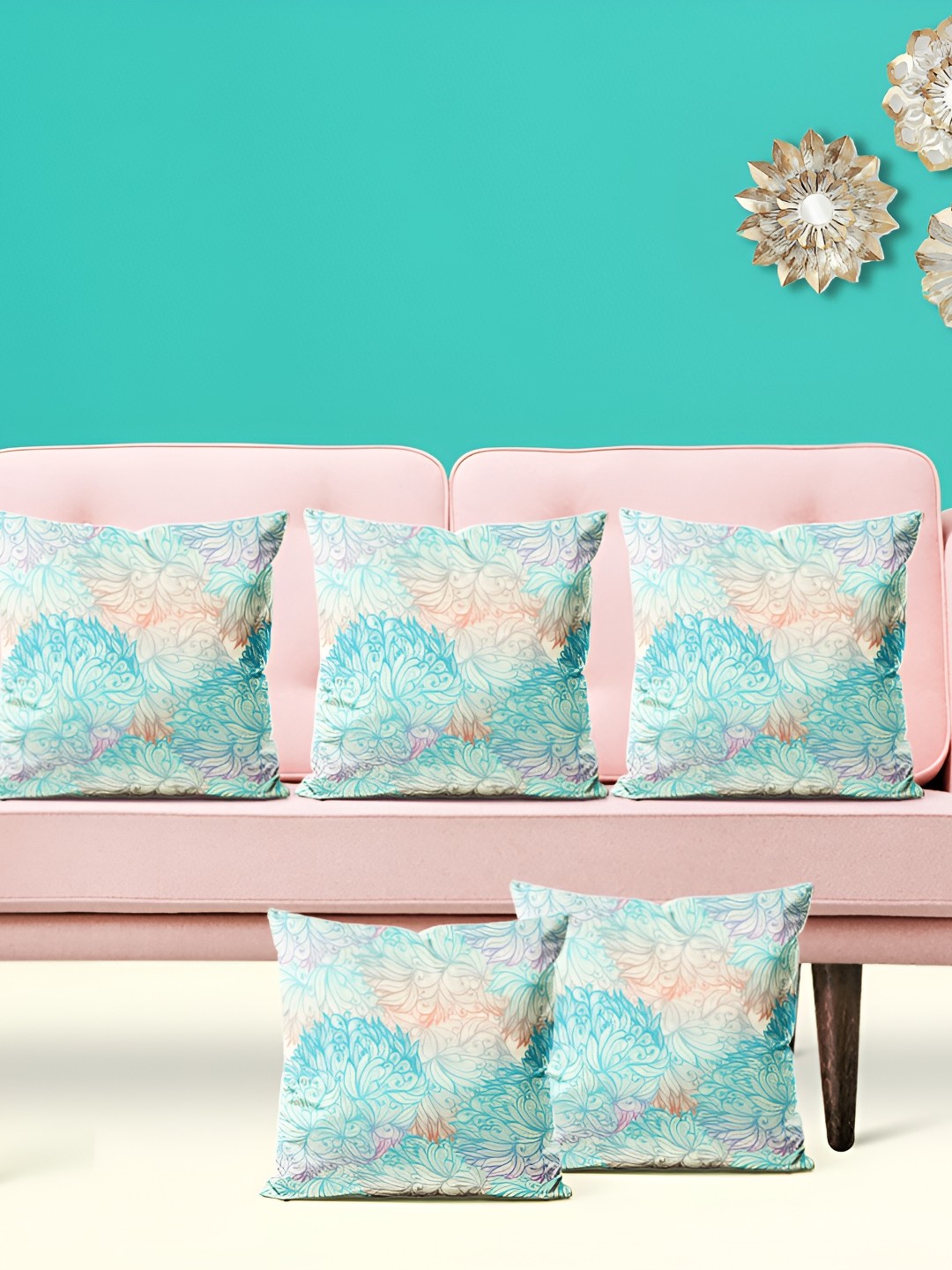 

ArtzFolio Blue White 5 Pieces Velvet Square Cushion Covers