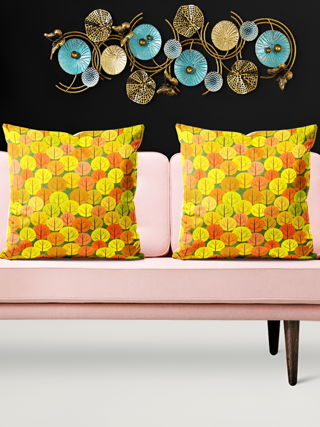 

ArtzFolio Yellow & Orange 5 Pieces Floral Printed Velvet Square Cushion Covers
