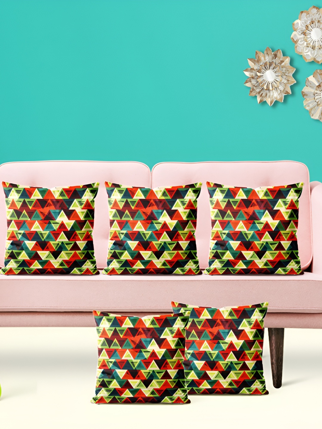 

ArtzFolio Maroon & Red 5 Pieces Geometric Square Cushion Covers