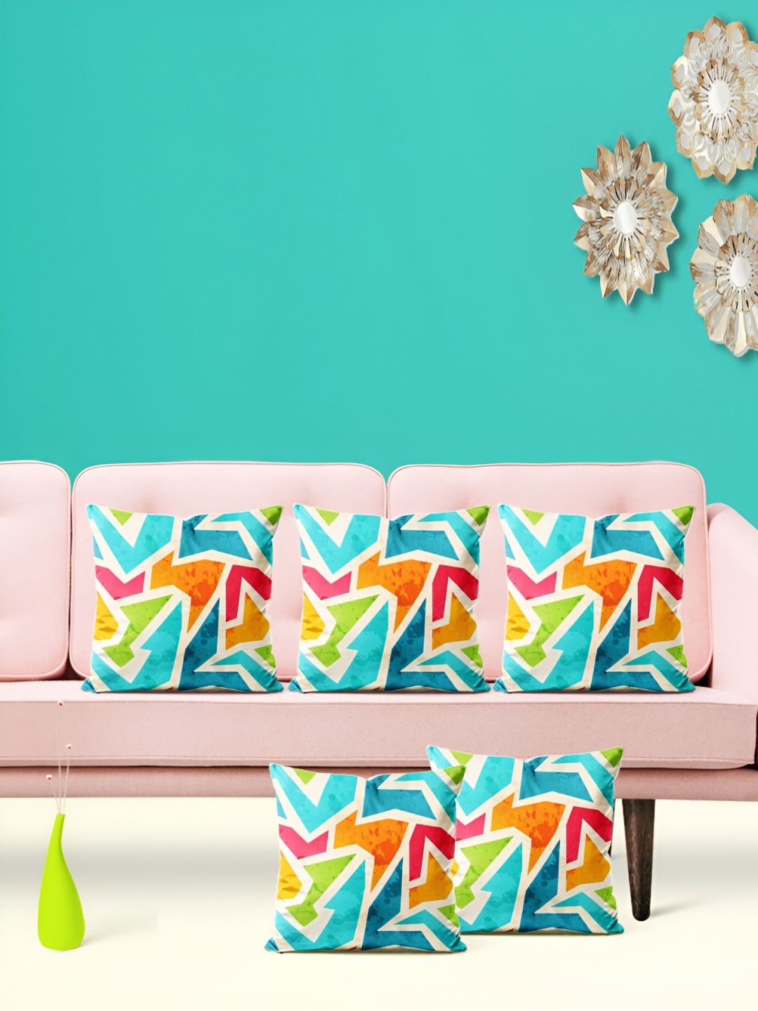 

ArtzFolio Blue & Orange 5 Pieces Abstract Square Cushion Covers