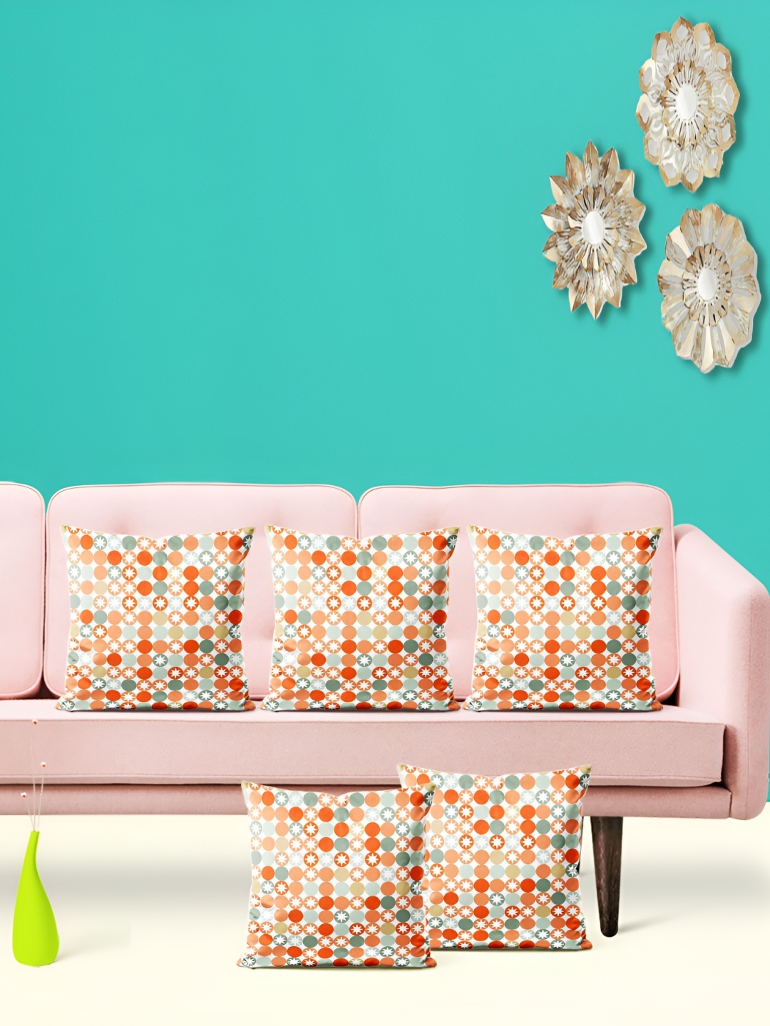 

ArtzFolio White & Orange 5 Pieces Velvet Square Cushion Covers