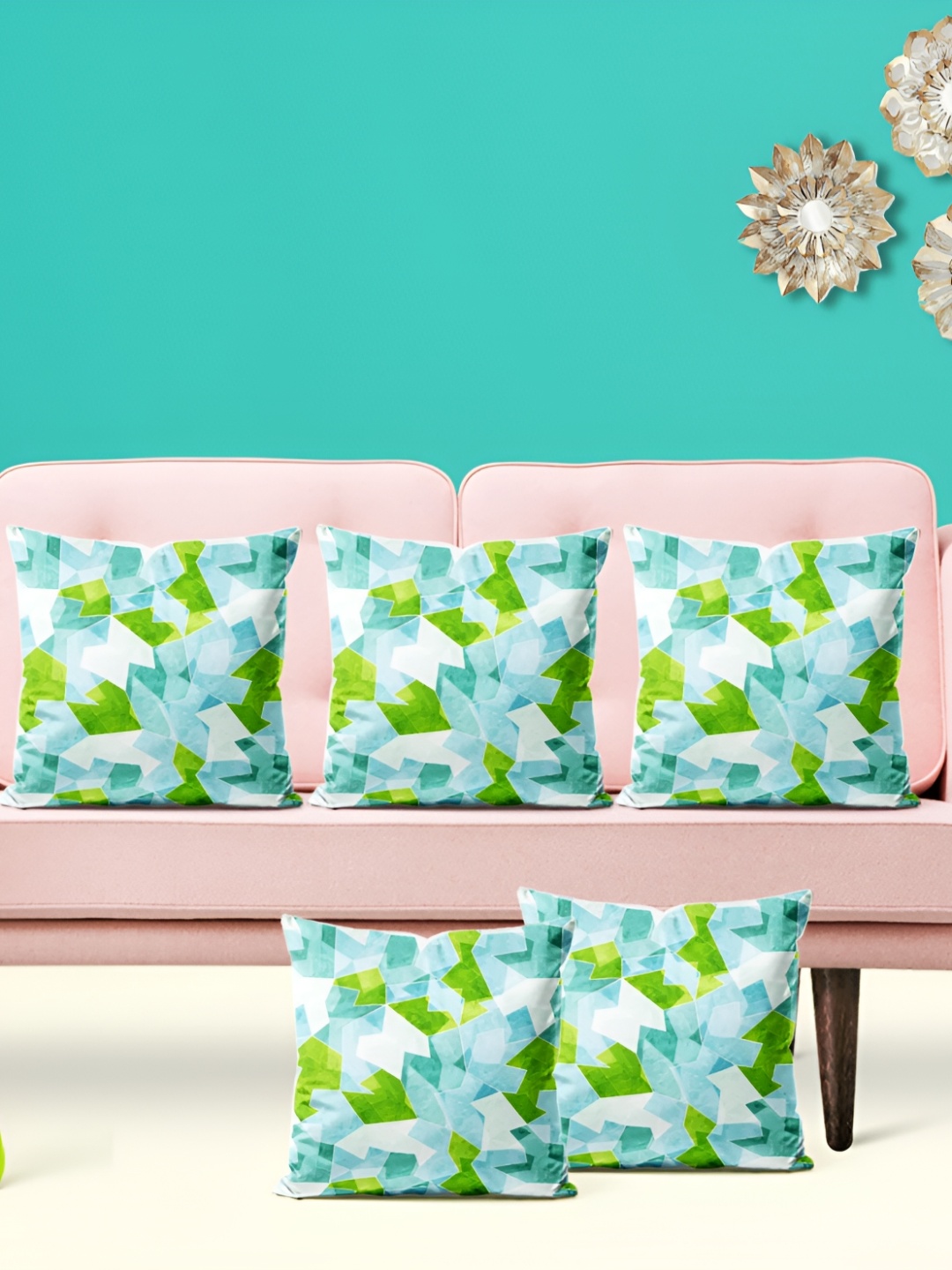 

ArtzFolio White & Green 5 Pcs Floral Velvet Square Cushion Covers