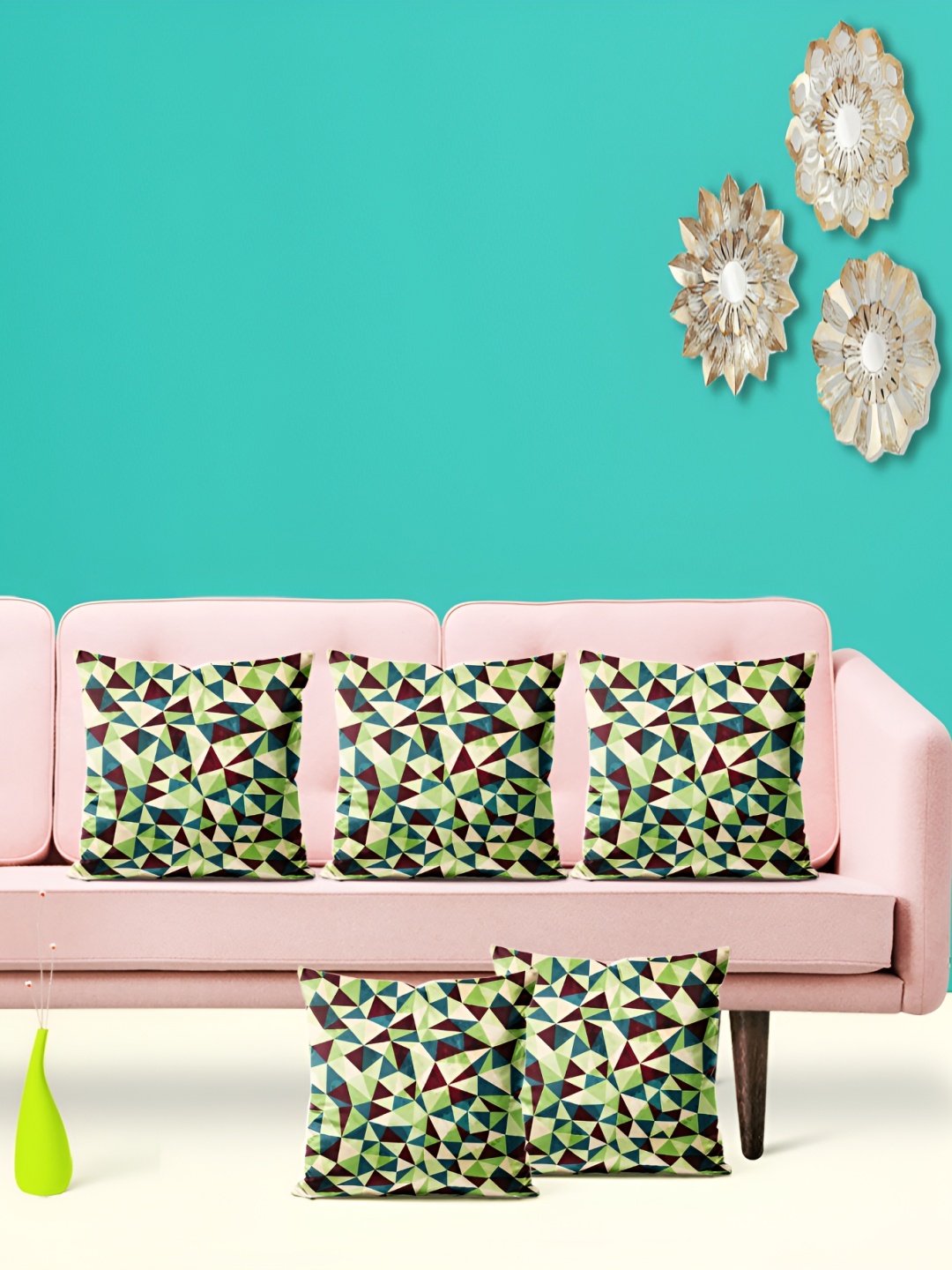 

ArtzFolio Green & Brown 5 Pieces Abstract Square Cushion Covers