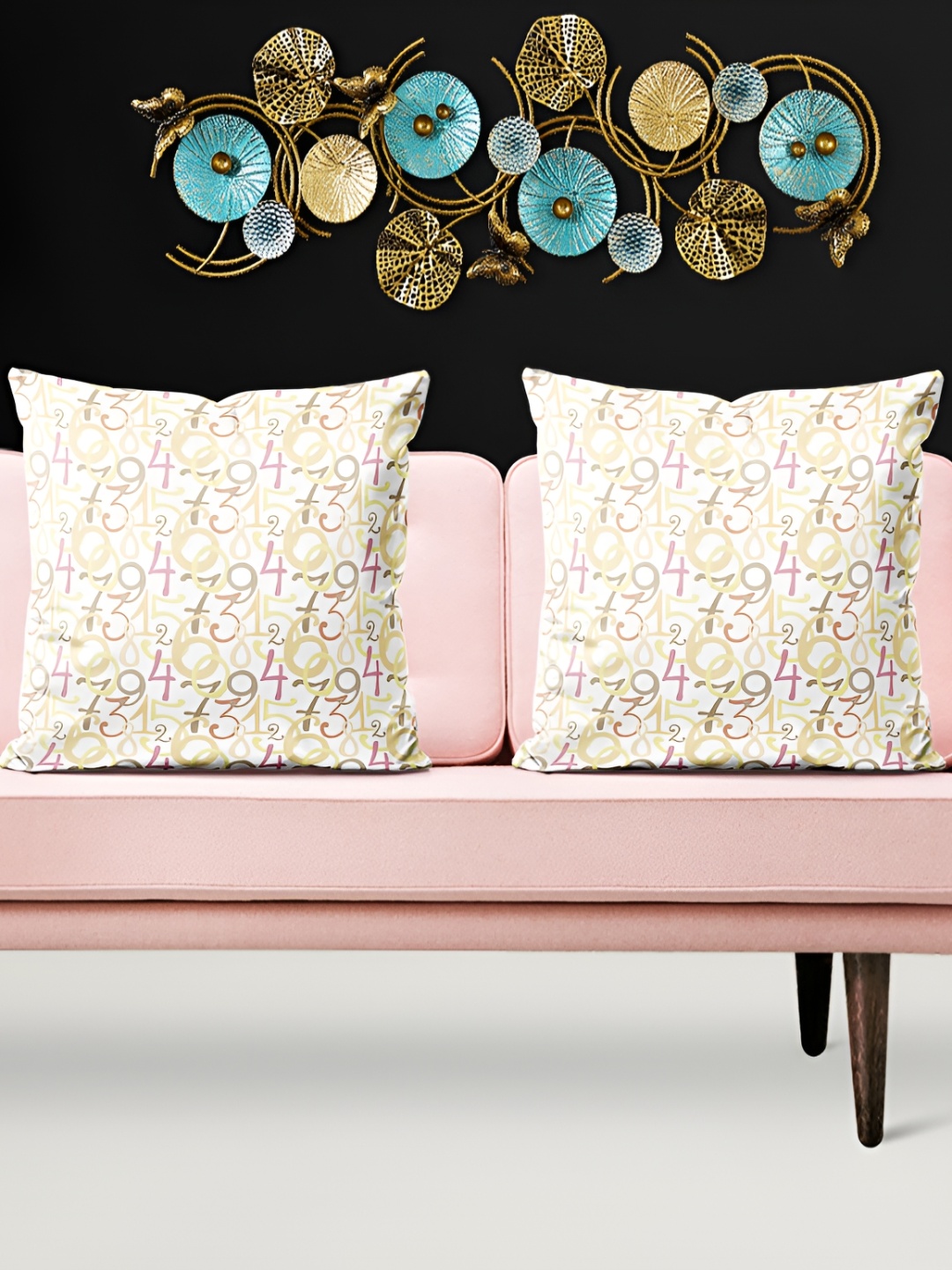 

ArtzFolio White & Yellow 5 Pieces Self Design Square Cushion Covers