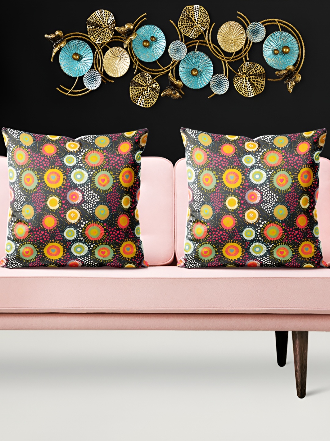 

ArtzFolio Black & Yellow 5 Pieces Abstract Printed Velvet Square Cushion Covers