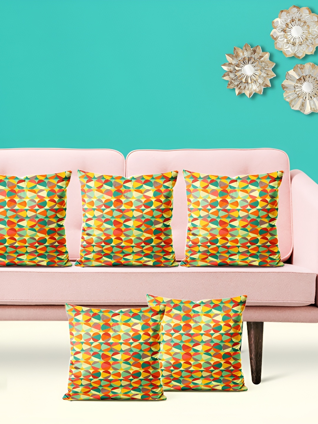 

ArtzFolio Yellow & Red 5 Pcs Abstract Velvet Square Cushion Covers