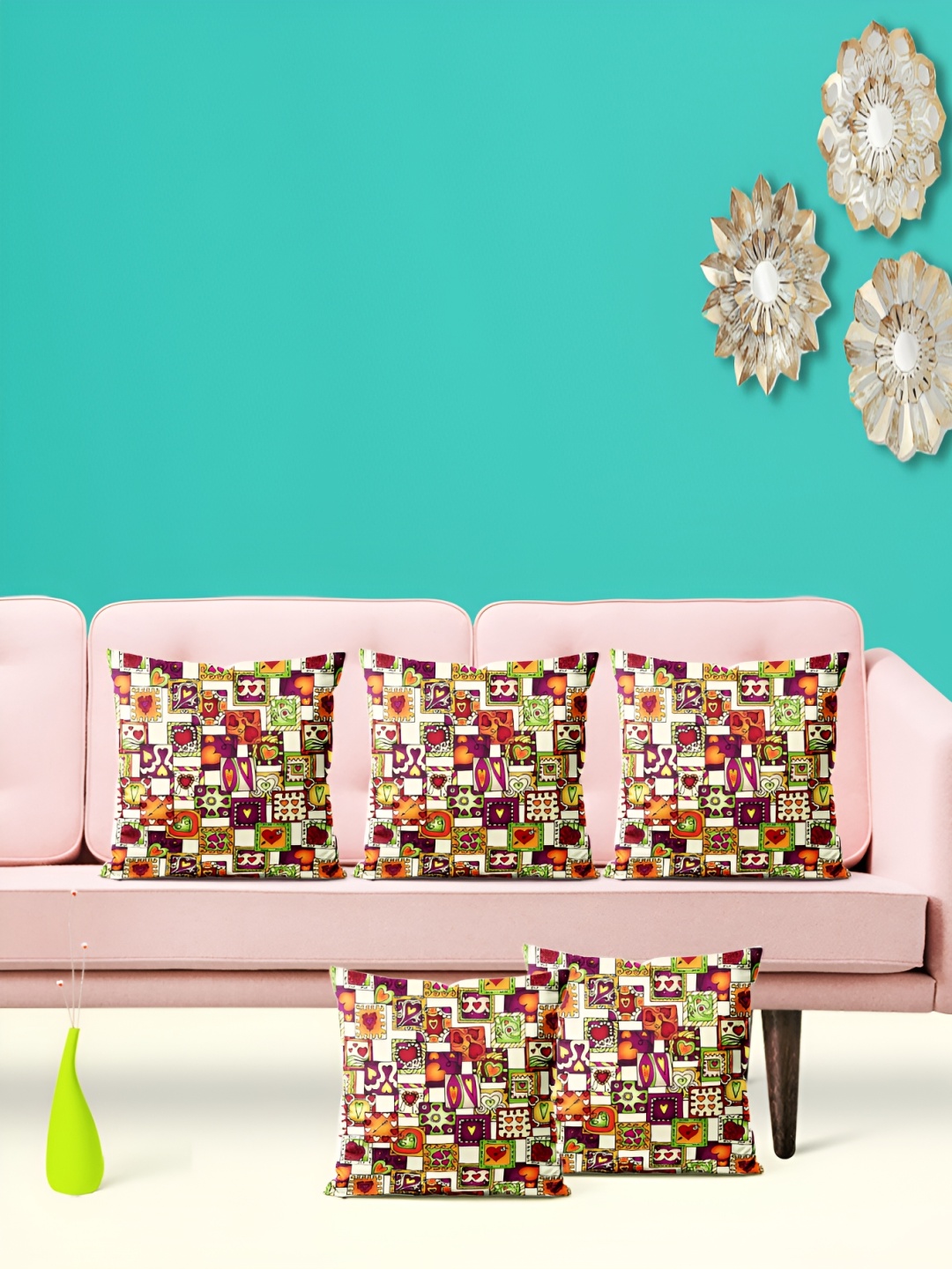 

ArtzFolio White & Green 5 Pieces Printed Square Cushion Covers