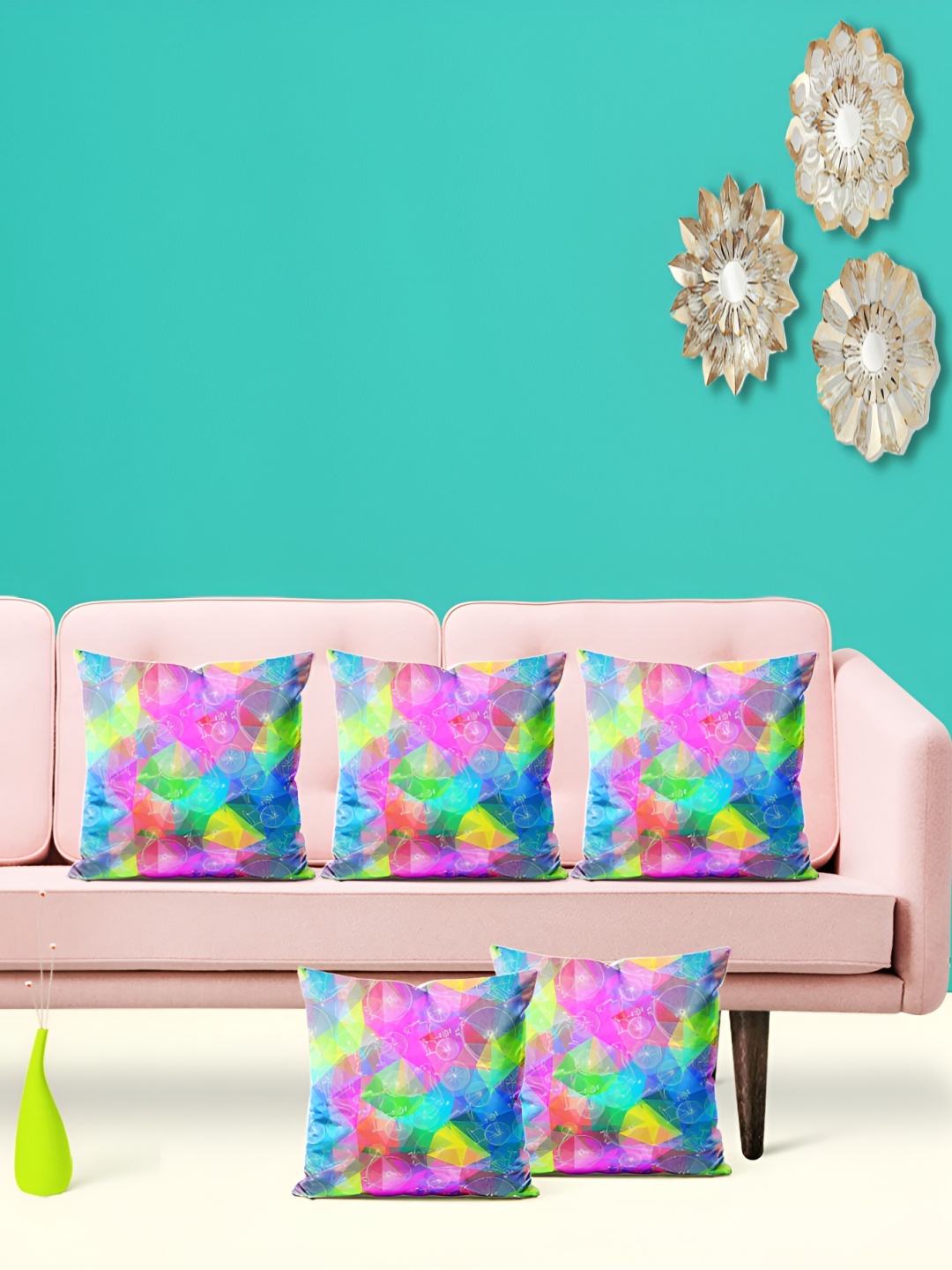 

ArtzFolio Green & Pink 5Pcs Abstract Square Cushion Covers