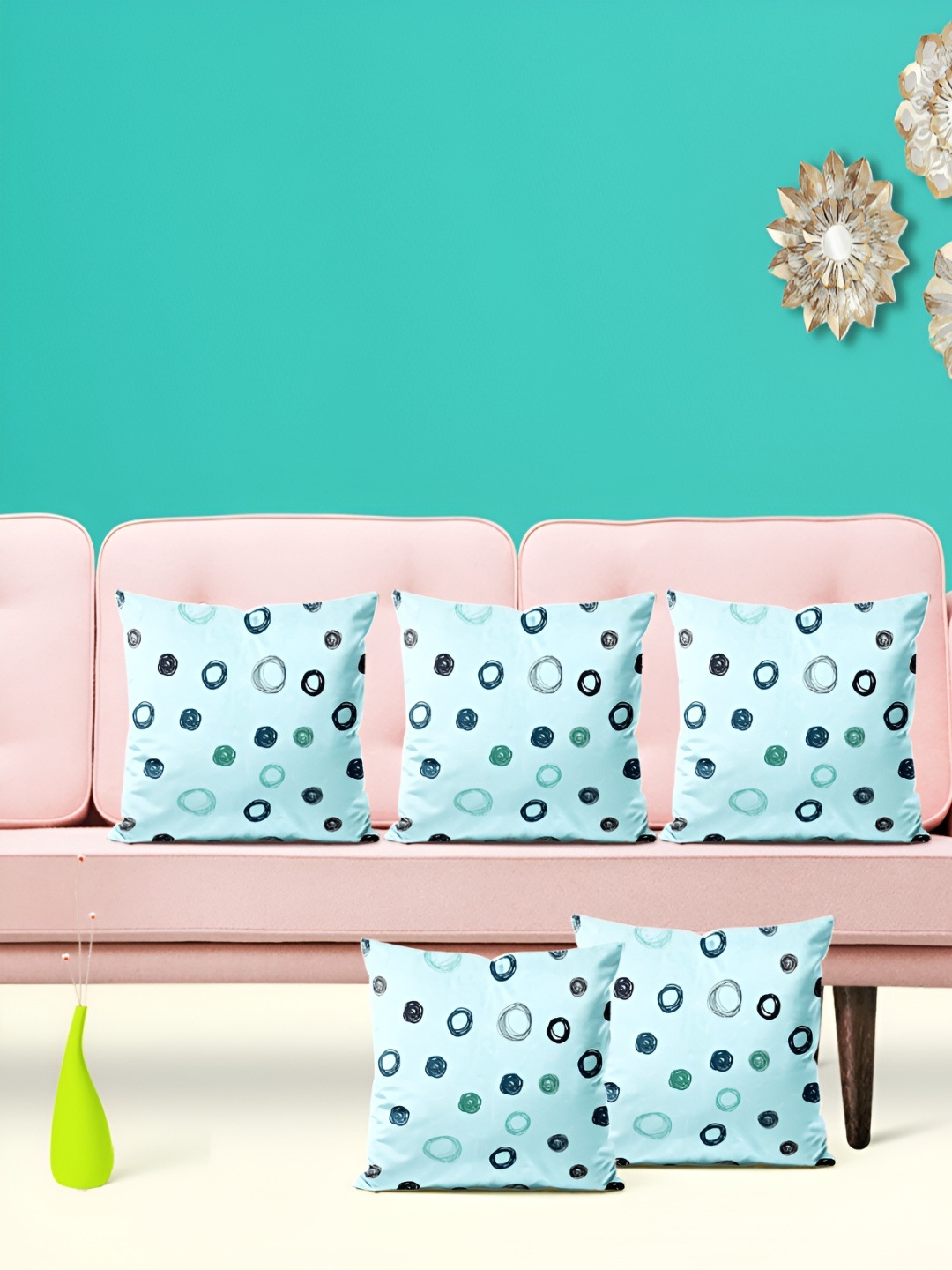 

ArtzFolio Blue 5 Pieces Abstract Printed Velvet Square Cushion Covers