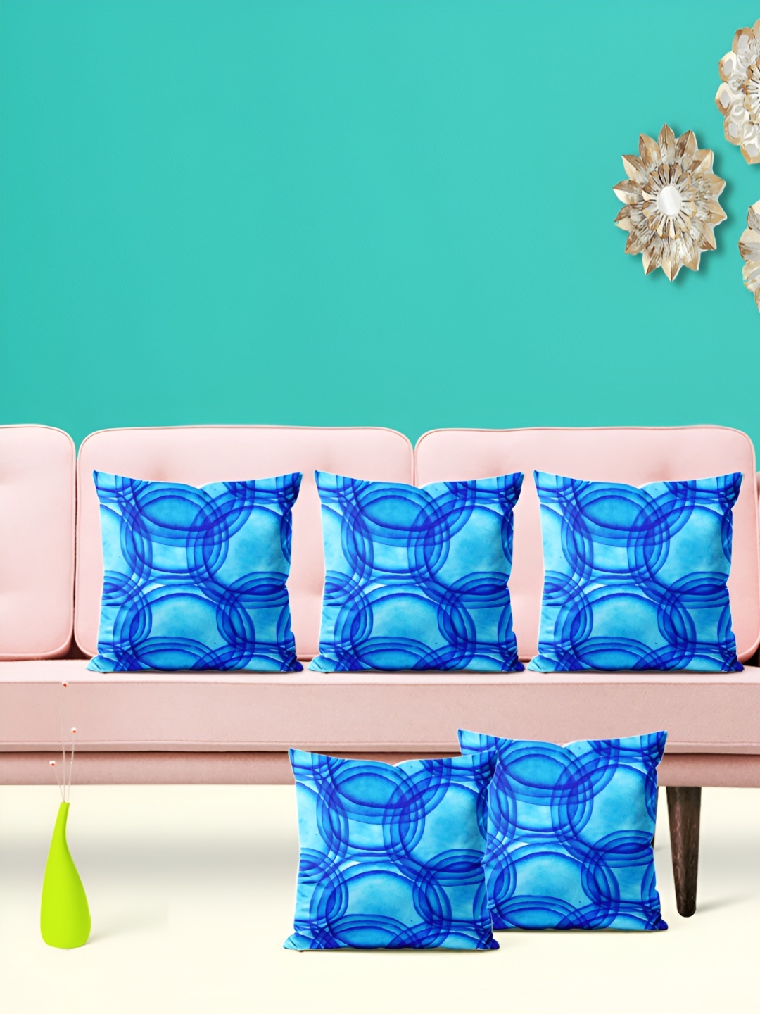 

ArtzFolio Blue & Nay Blue 5 Pieces Abstract Printed Velvet Square Cushion Covers