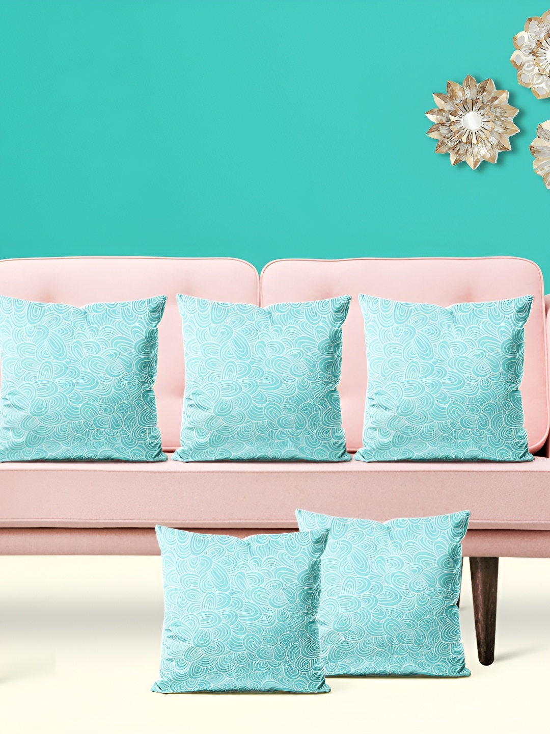 

ArtzFolio Blue & White 5 Pieces Printed Square Cushion Covers