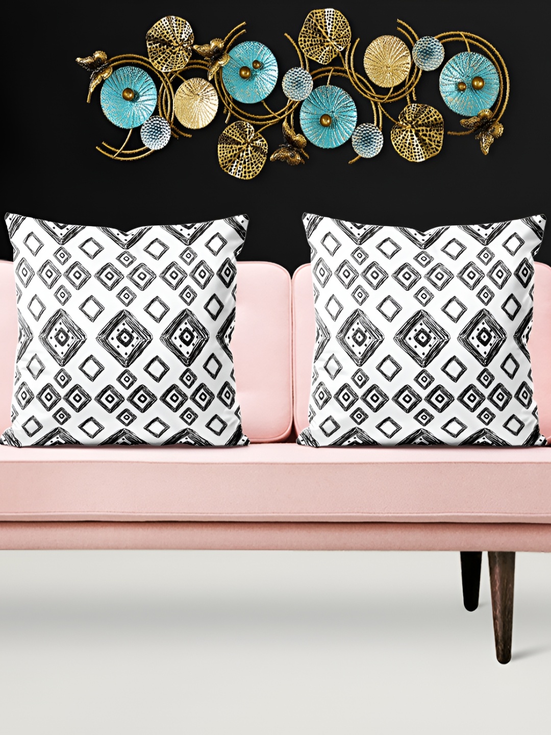 

ArtzFolio White & Black 5 Pieces Geometric Velvet Square Cushion Covers