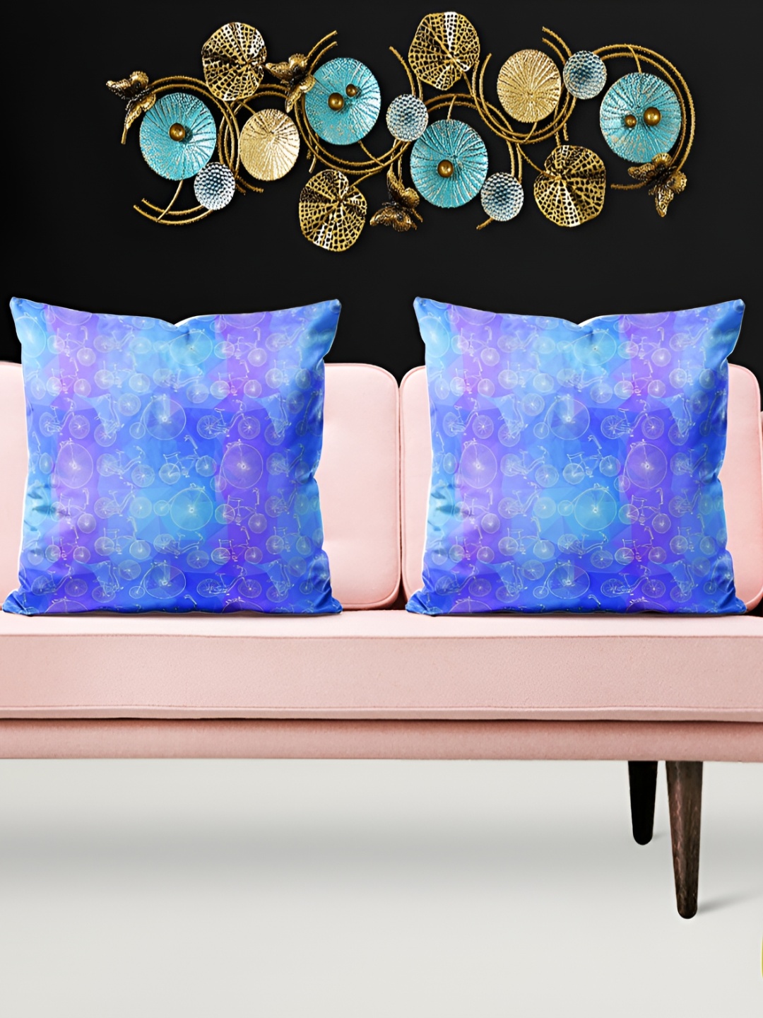 

ArtzFolio Blue & Purple 5 Pieces Printed Square Velvet Cushion Covers