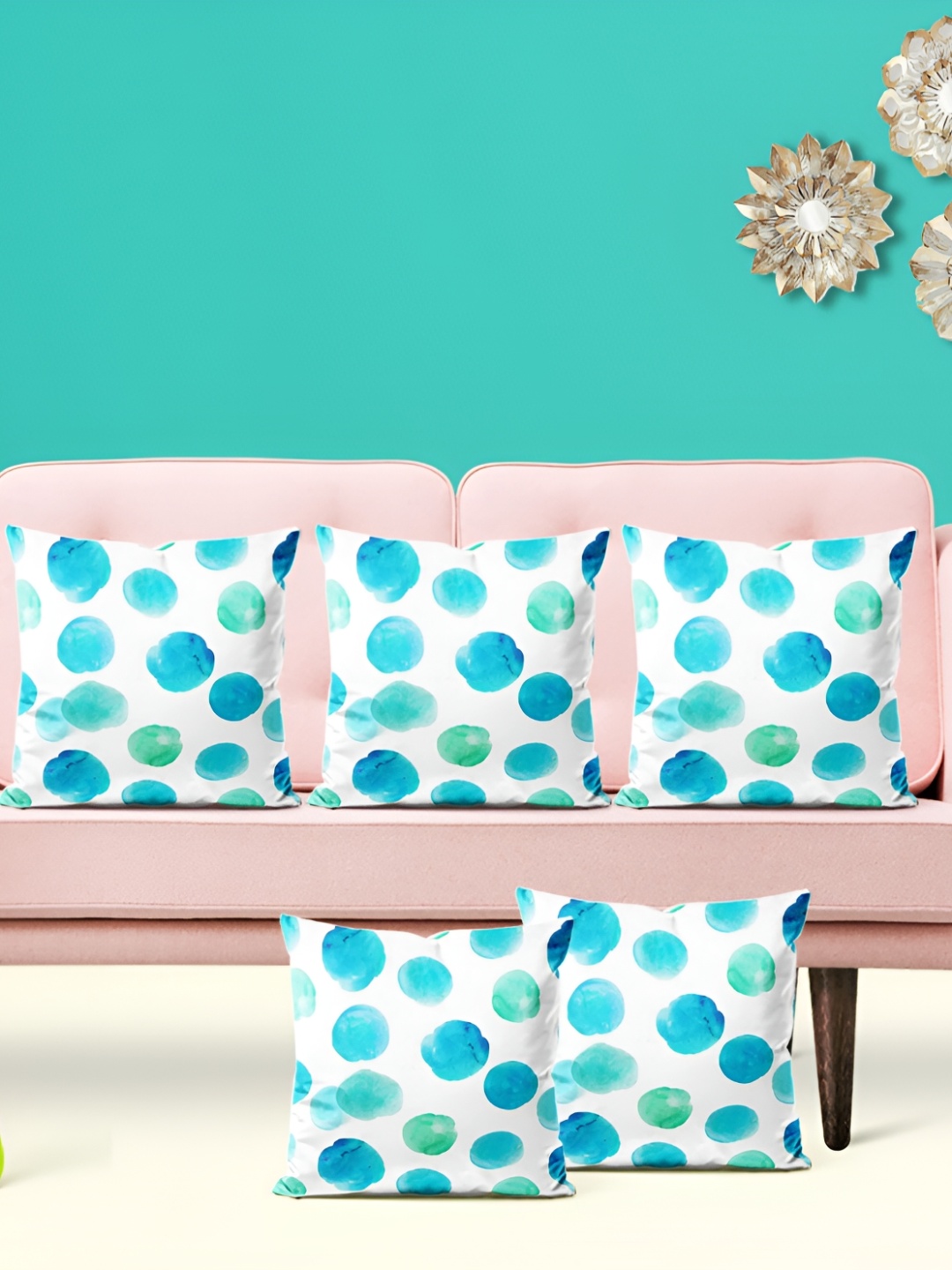 

ArtzFolio White & Blue 5 Pieces Printed Square Cushion Covers