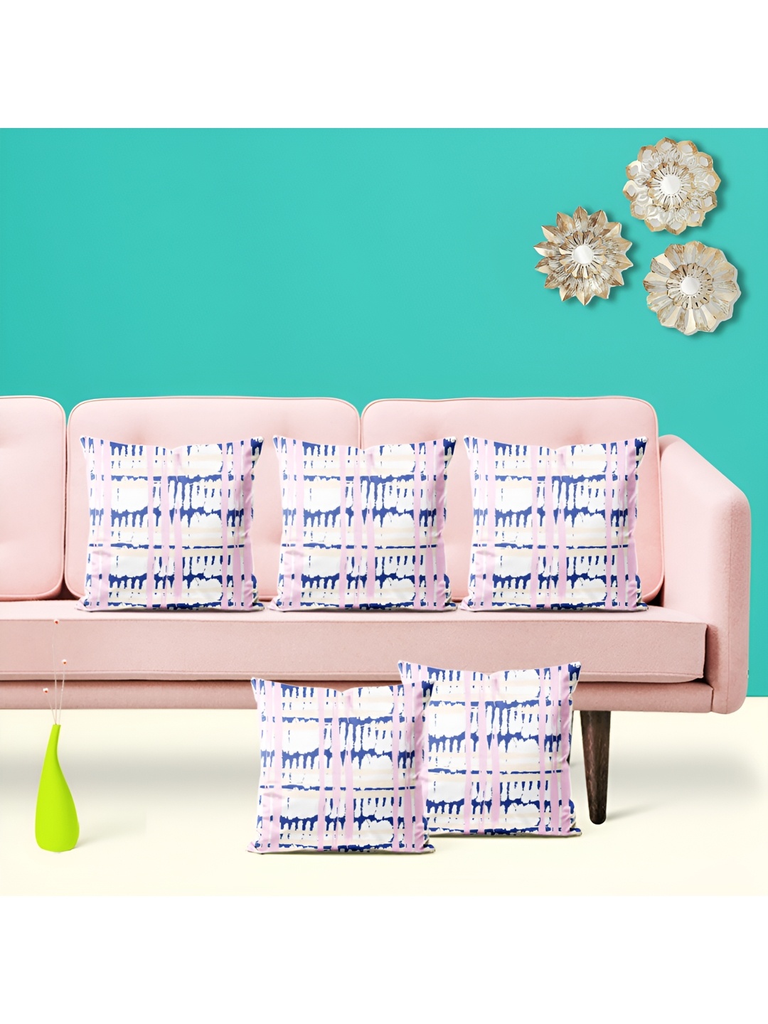

ArtzFolio Pink & Blue 5 Pieces Abstract Velvet Square Cushion Covers